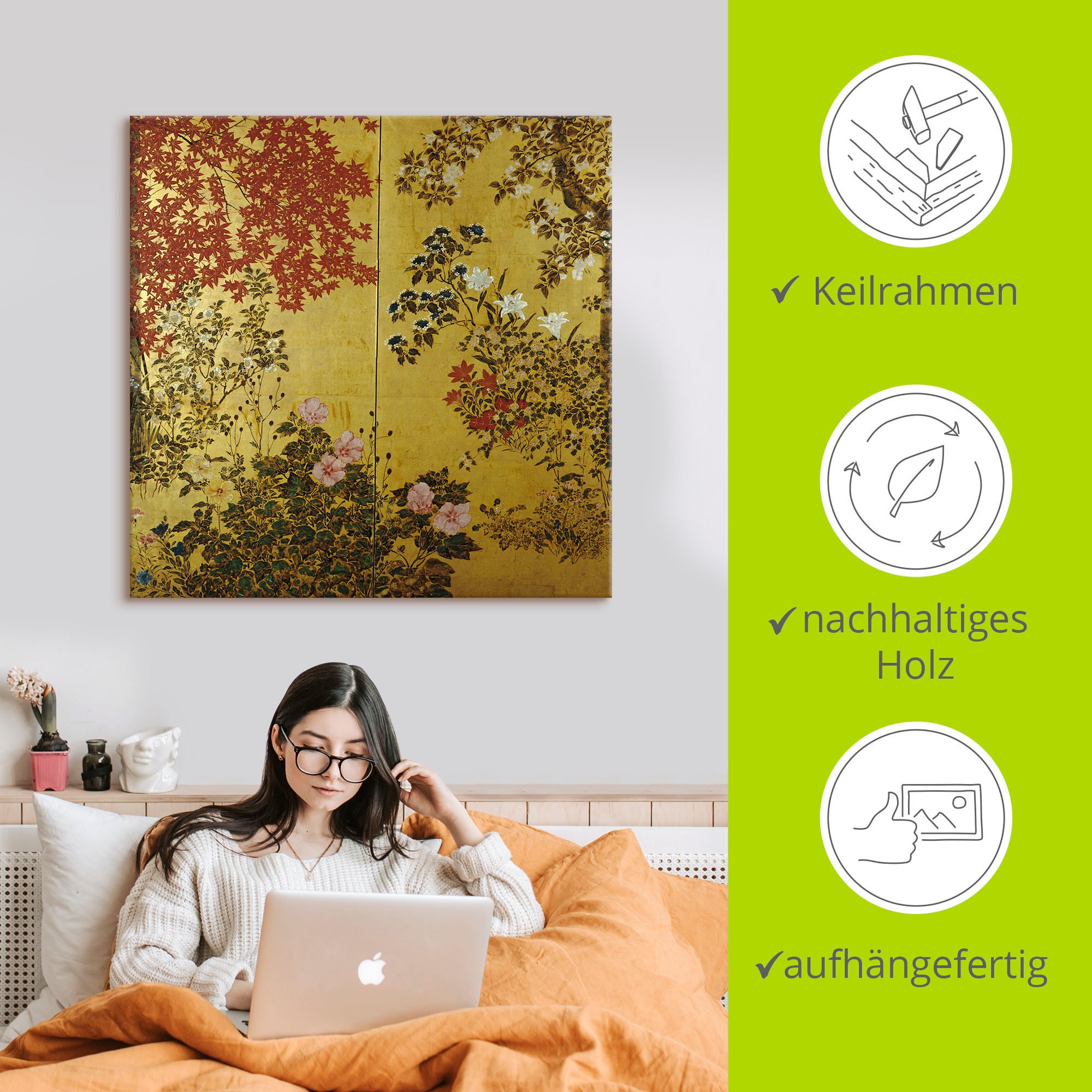 Artland Wandbild »Japanischer Wandschirm 18. Jahrhundert«, Pflanzen, (1 St.), als Leinwandbild, Poster, Wandaufkleber in verschied. Größen