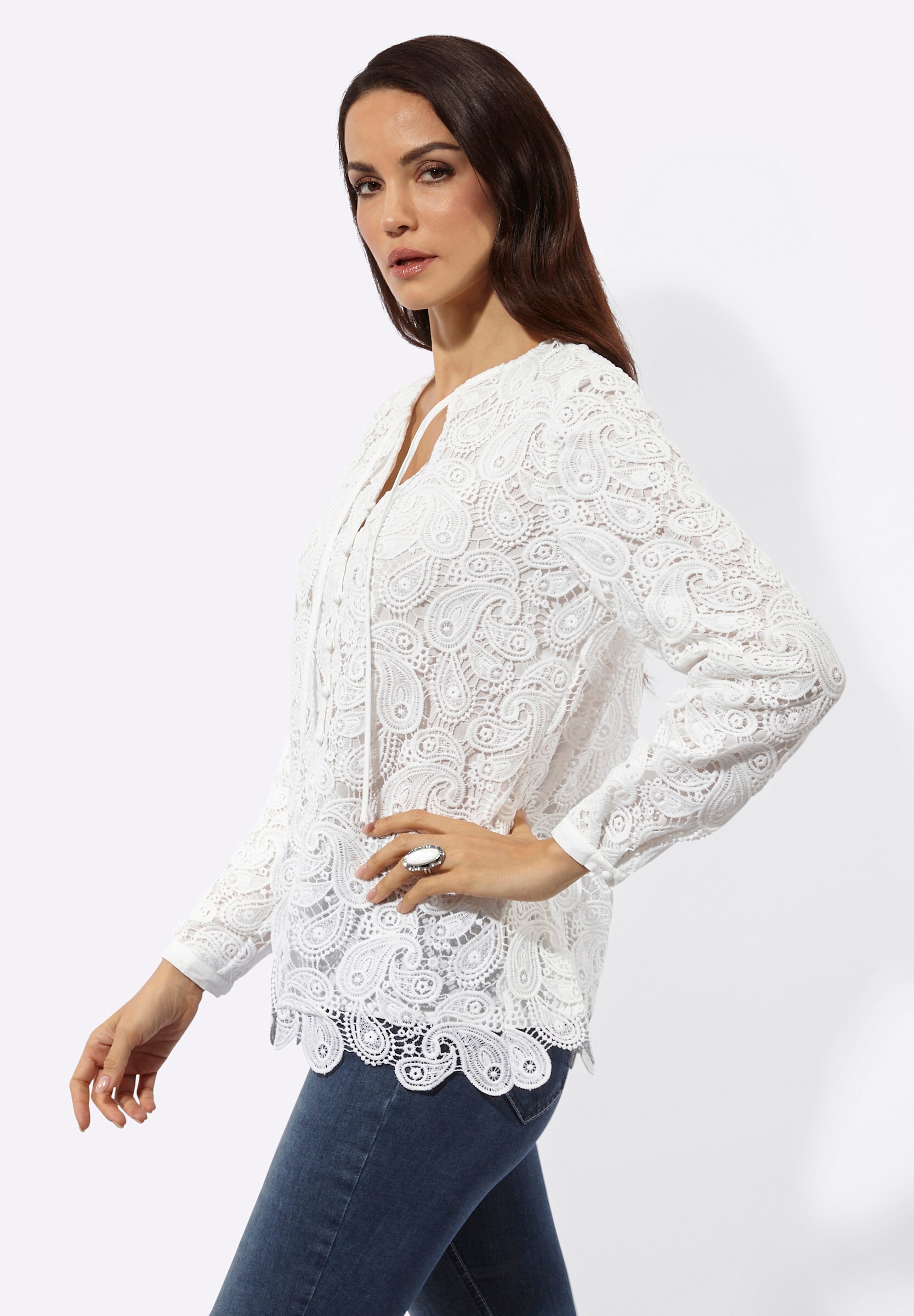 creation L Klassische Bluse »Spitzen-Bluse Spitzenbluse , blickdicht durch Baumwollfutter«