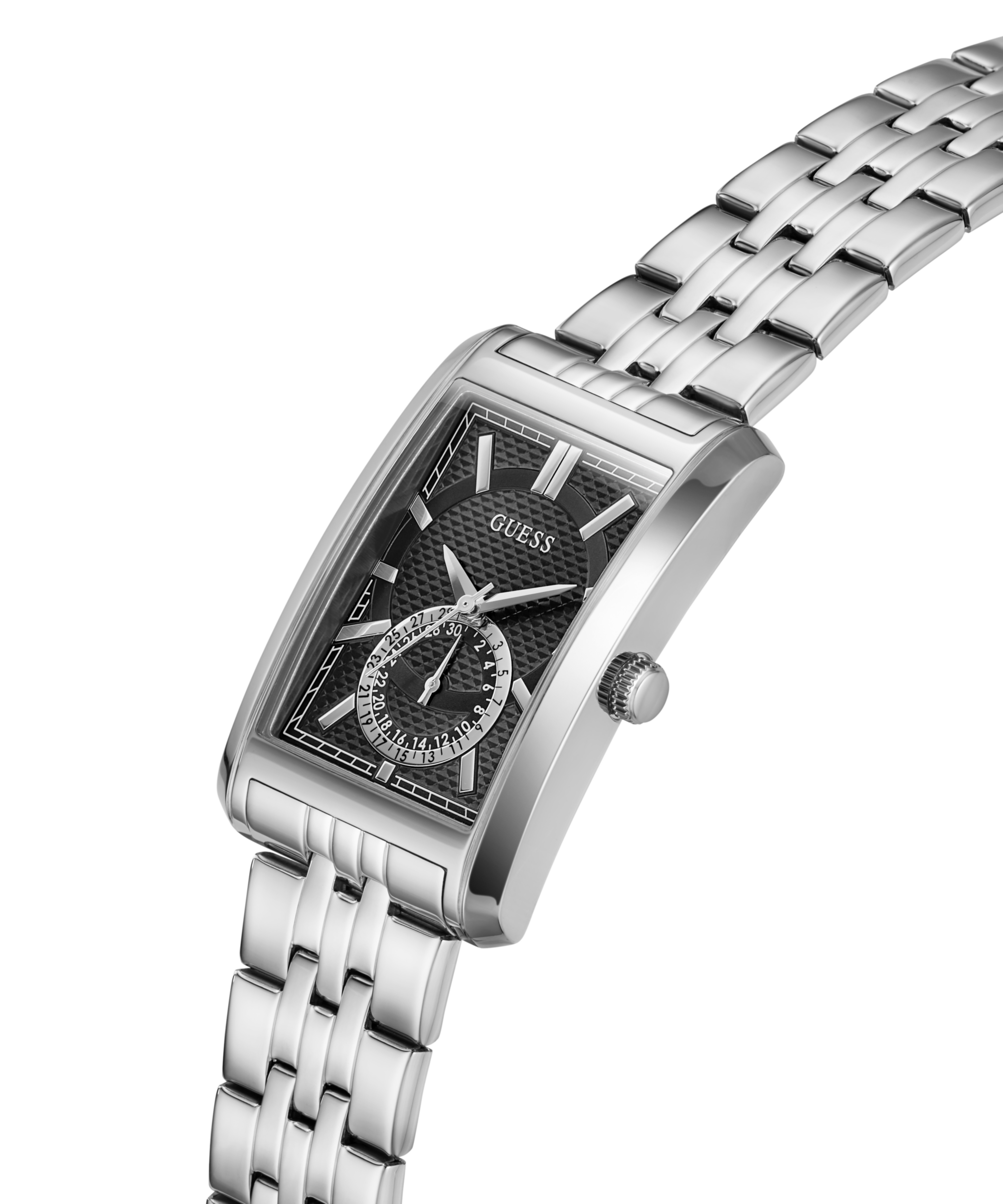 Guess Quarzuhr »HUGH« Armbanduhr, Damenuhr, Herrenuhr, Edelstahlarmband, analog, Tag