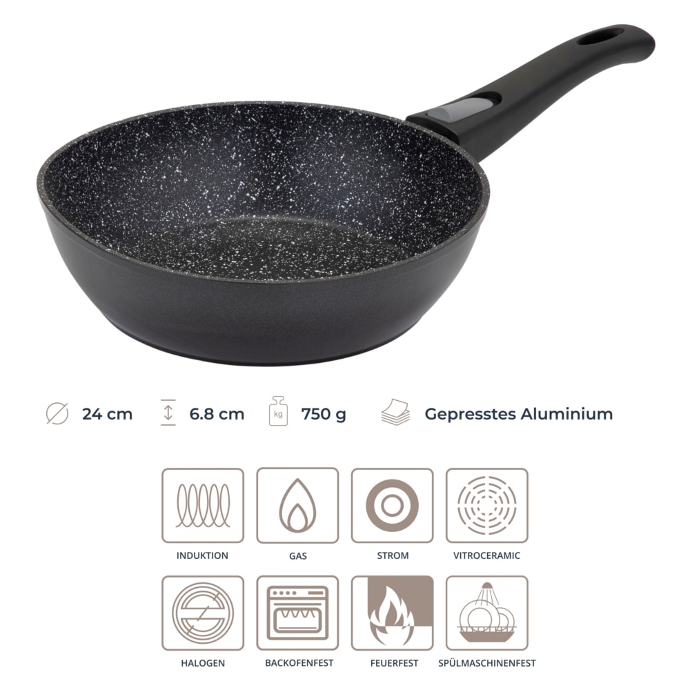 RESTO Kitchenware Bratpfanne »Aries, tiefe Wokpfanne mit vierschichtiger Marmor-Antihaftbeschichtung« Aluminium 1 Stk. tlg. mit einem abnehmbaren Griff - backofenfest, spülmaschinenfest