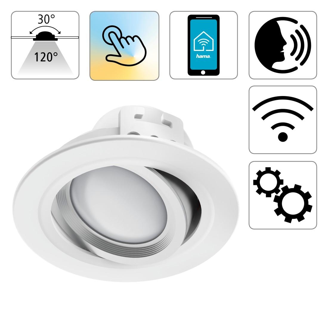 Hama Smarte LED-Leuchte »WLAN LED Einbauspot, 5W, Sprachsteuerung, Appsteuerung, verstellbar« Tageslichtweiß | Warmweiß