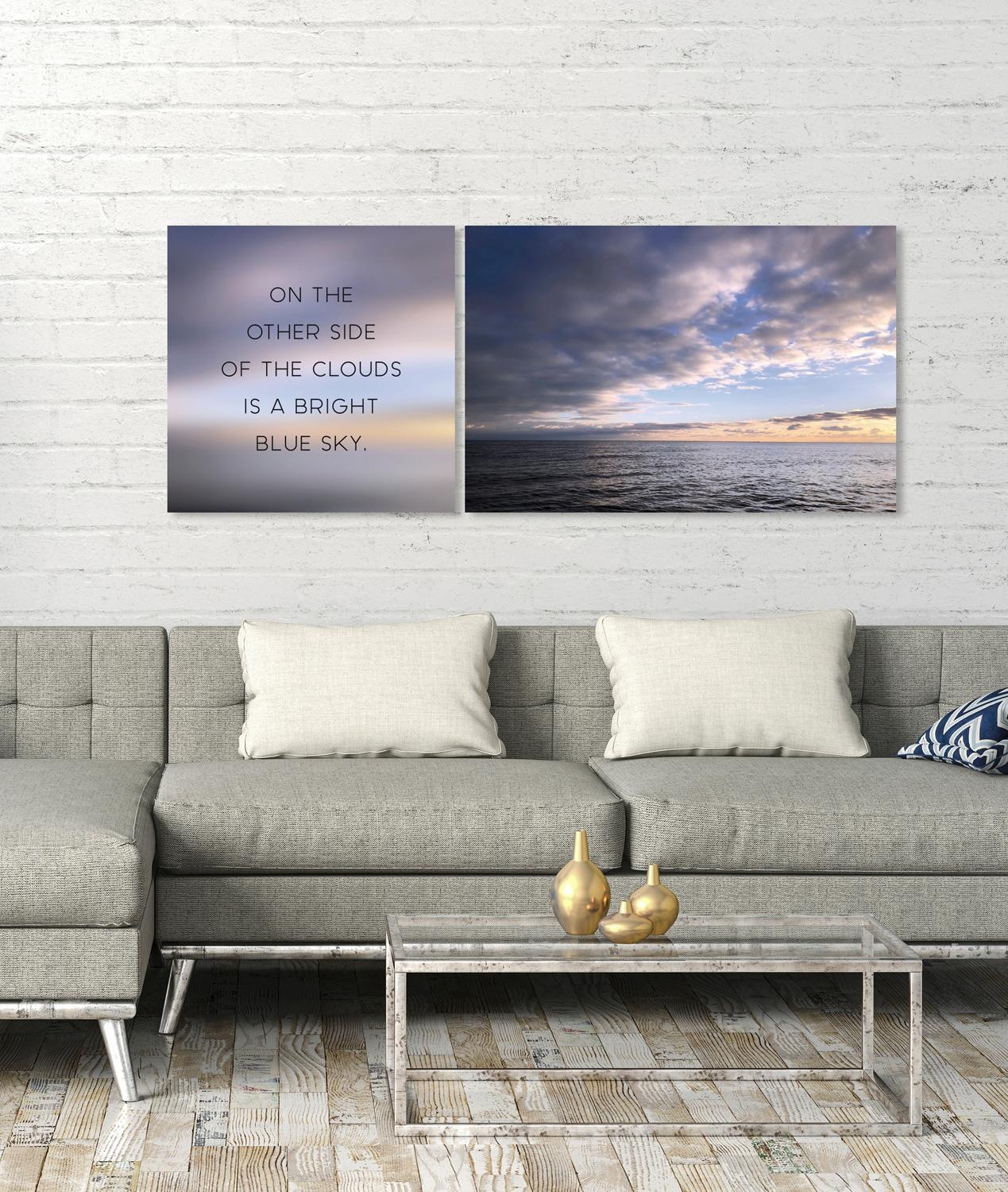 queence Leinwandbild »Blue Sky«, Himmel-Himmelsbilder-Kunst-Modern-Spa-Spa Bilder-Sprüche-Sprüche & Texte-Schriftzug-Schriftzüge-Wolken-Meer-Meer Bilder, (Set), Premium-Leinwandstoff, Handarbeit aus Deutschland, Spruch, 2er Set