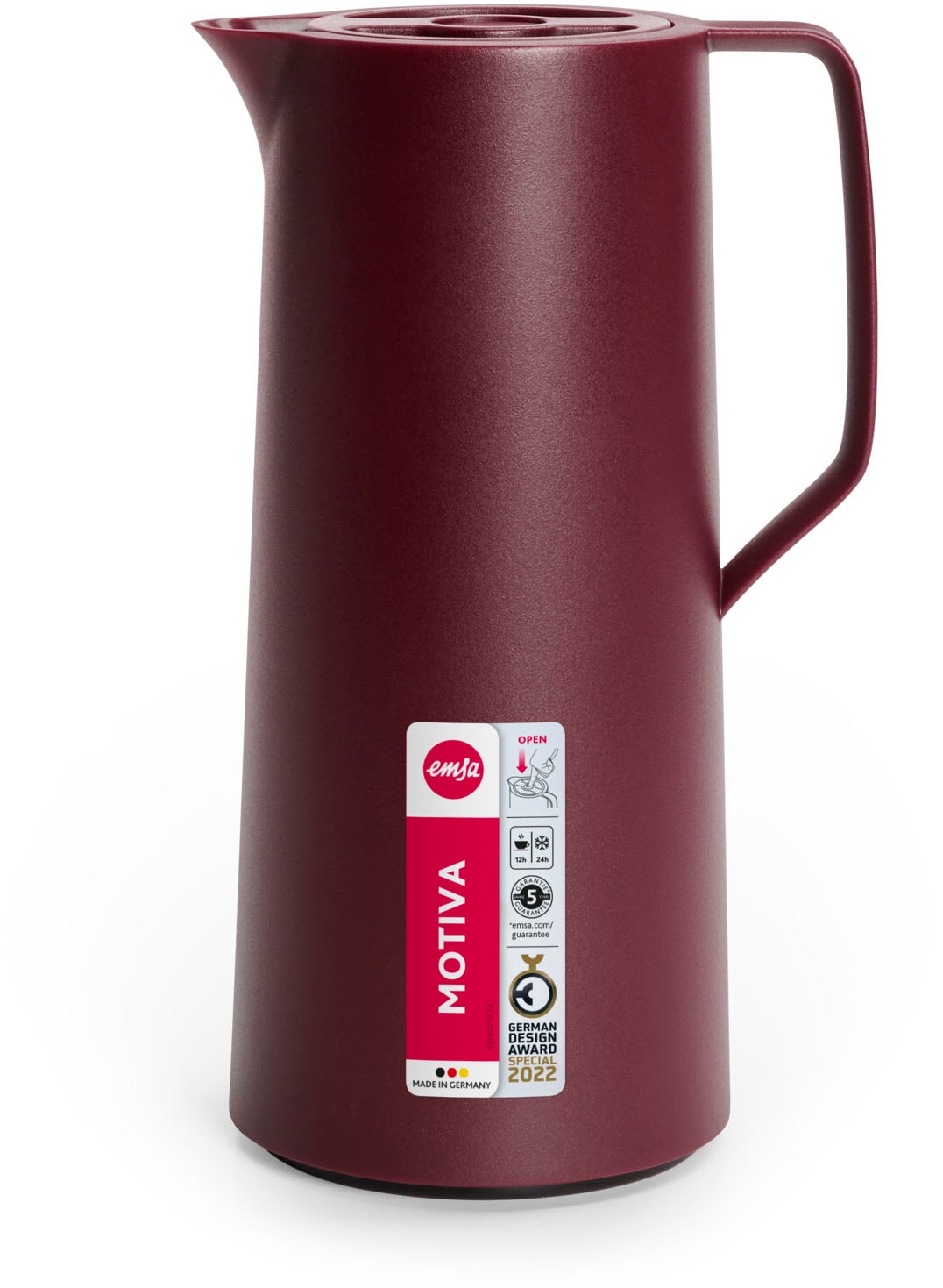 Emsa Isolierkanne »Motiva in modernem Design, 100% auslaufsicher, Made in Germany« 1 l doppelwandiger Glasisolierkolben, bis zu 12h warm/24h kalt, 1 tlg. Quick-Press-Deckel, Einhandbedienung, ergonomischer Schraubdeckel