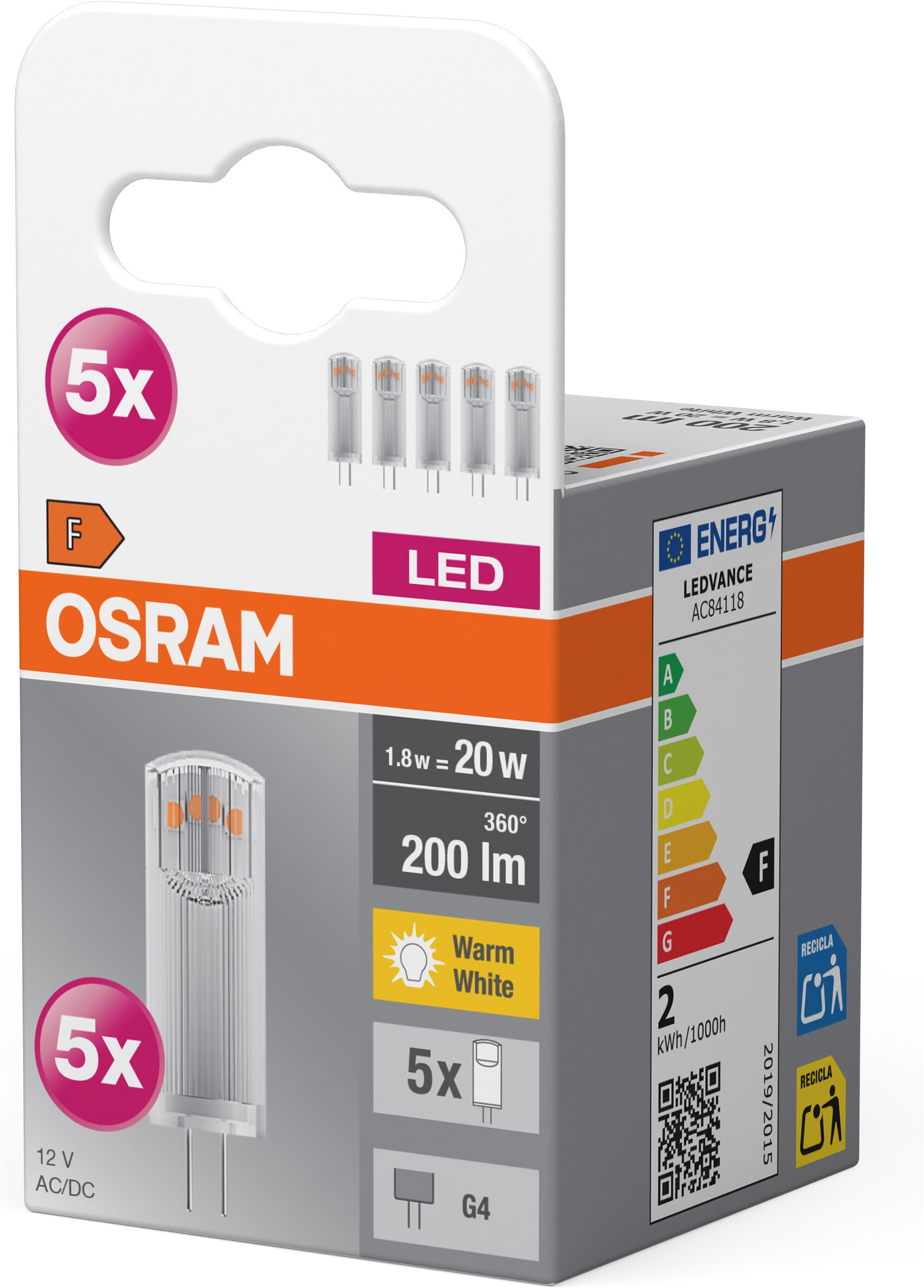 Osram LED-Leuchtmittel »Star PINLED-Lampe, Klar« G4 5 Stk. Warmweiß