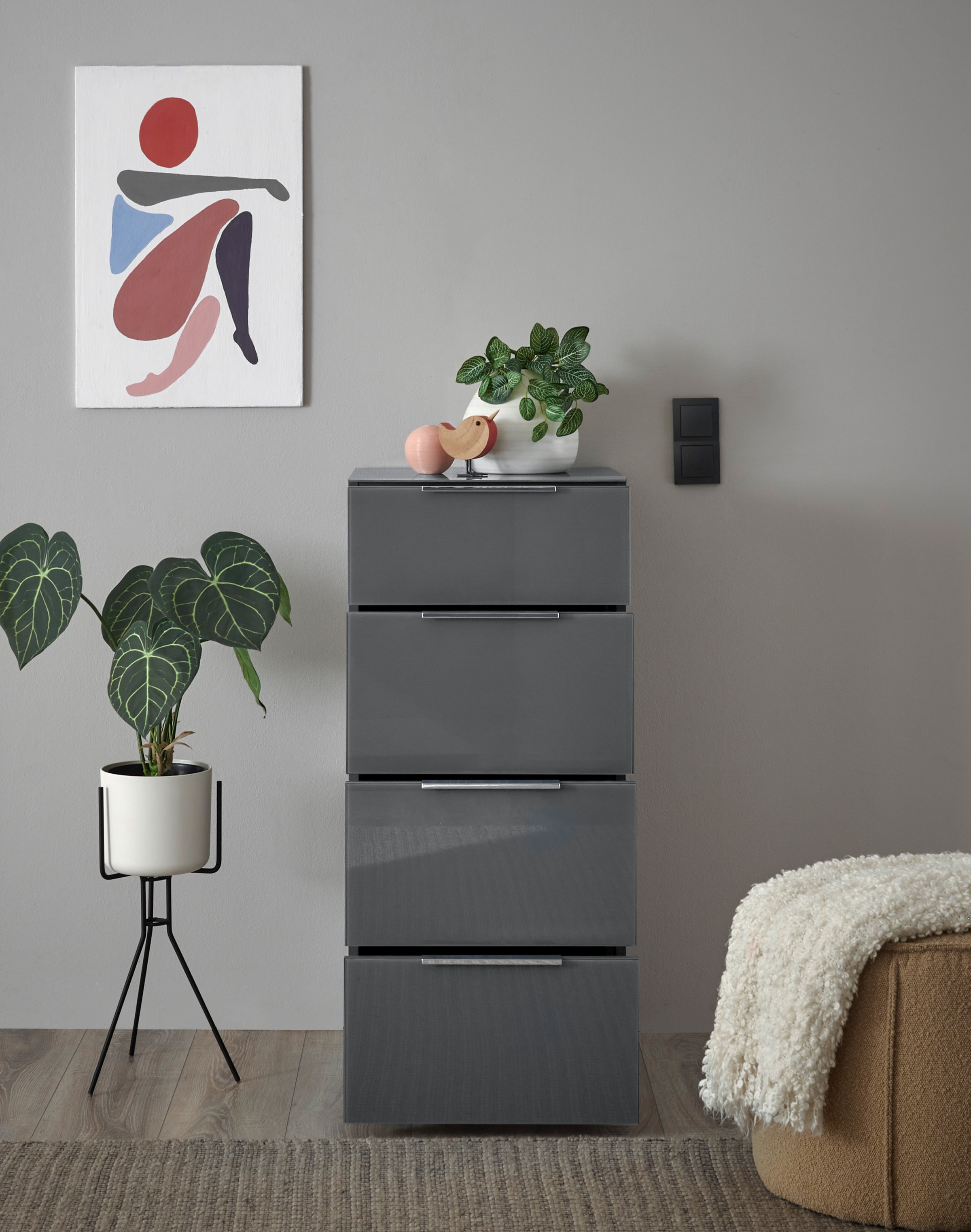 HBZ Kommode »Santorin Mehrzweckschrank mit Schubkästen, BxHxT 45x99x40 cm« 1 Stk. tlg. Mit 4 Schubkästen mit Softclose, Glasfront und Glasoberboden