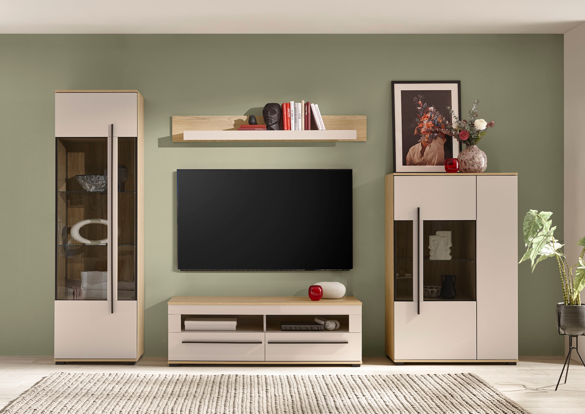 Home affaire Wohnwand »Cantara, Anbauwand, Wohnzimmer-Set, in Eiche Evoke, Weiß oder Kaschmir« Set, 