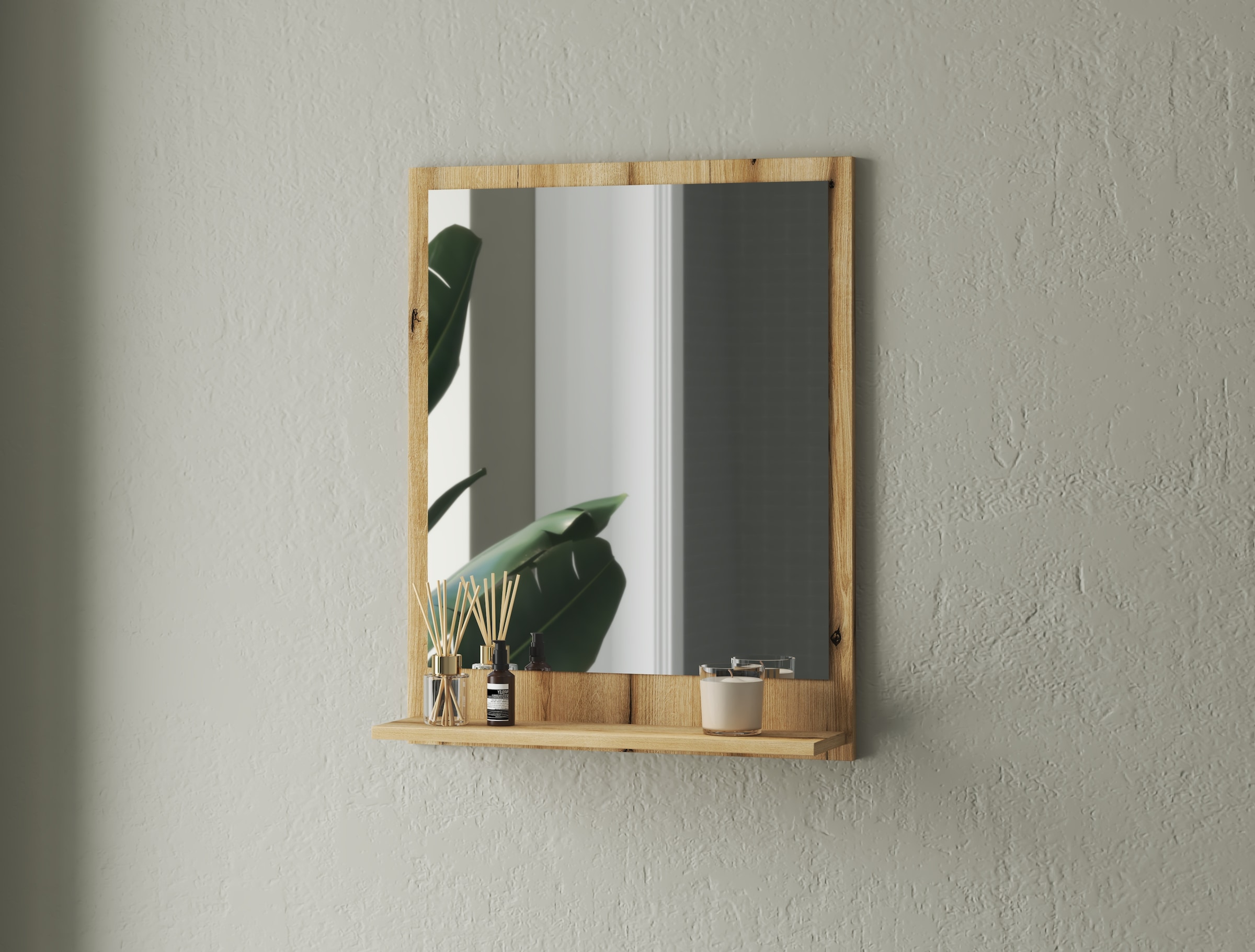 INOSIGN Badspiegel »Oslo, Spiegel in Eiche Evoke, Wandspiegel im skandinavischen Design«, mit Ablagefläche, 60 cm breit