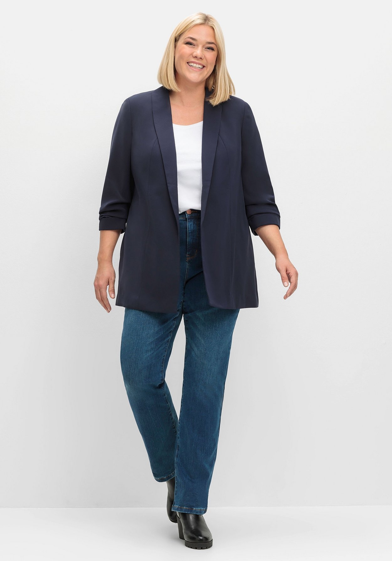 Sheego Longblazer »Blazer mit Schalkragen und gerafftem 3/4-Arm«