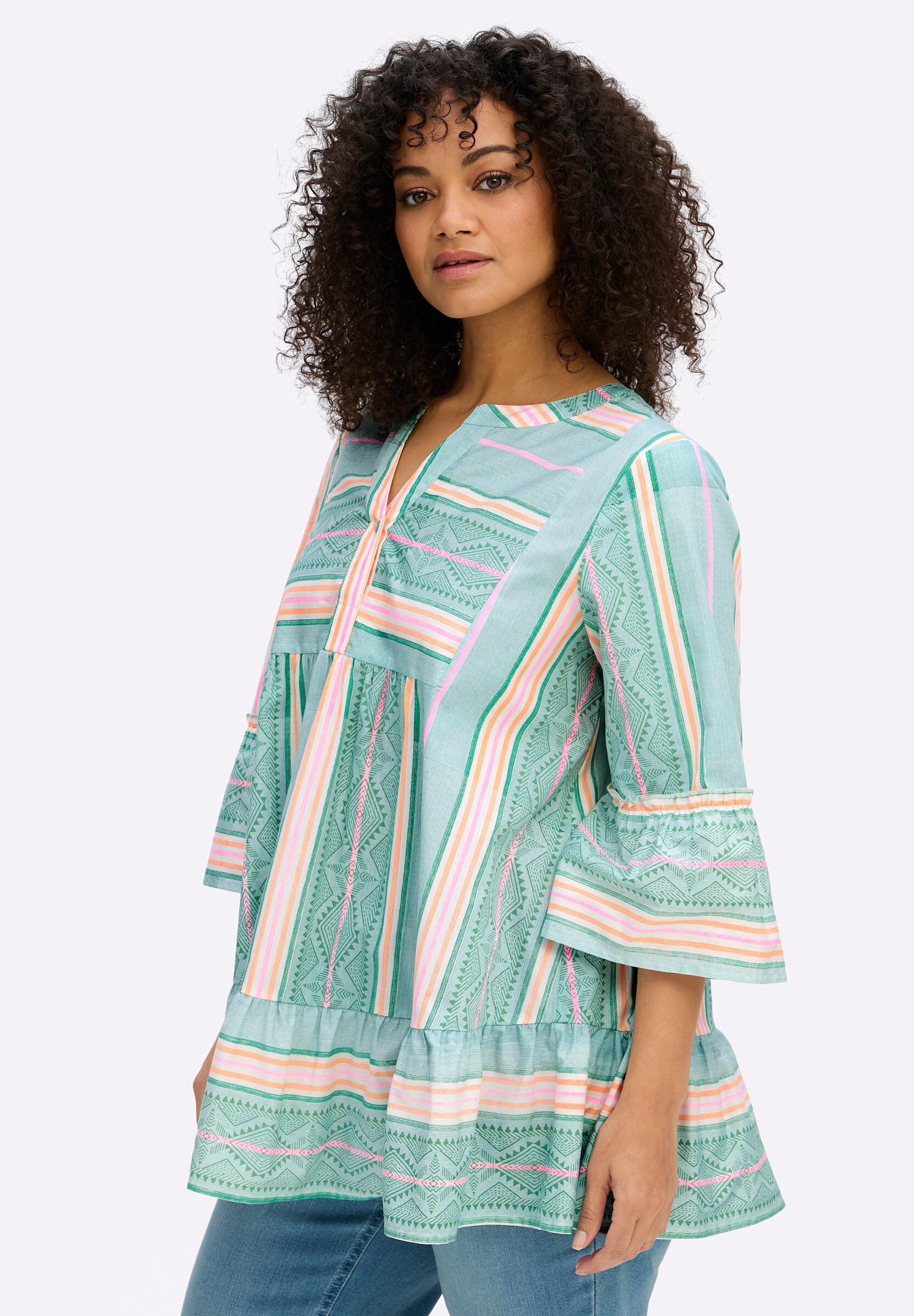 sheego by Joe Browns Longbluse »Tunika Tunika im Streifen-Mix, mit Volants«