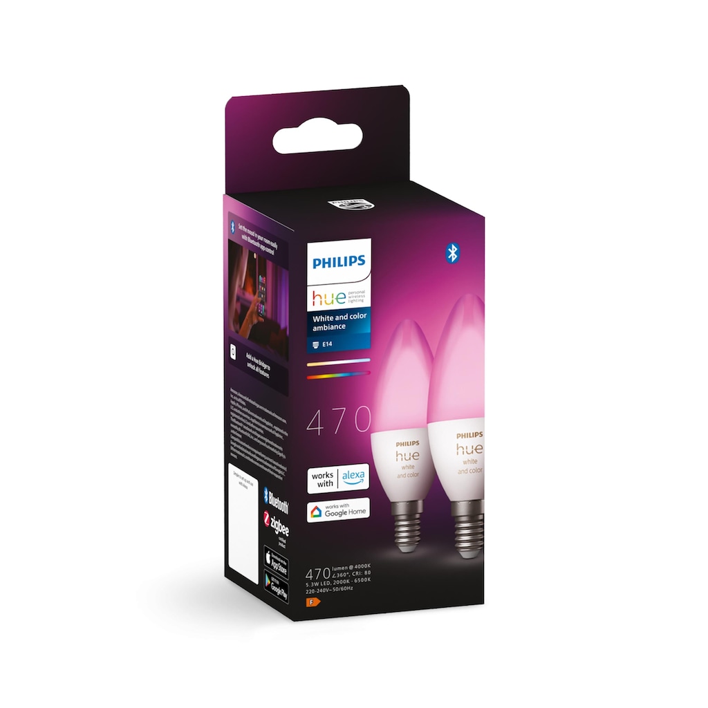 Philips Hue Smarte LED-Leuchte »White & Col. Amb. Doppelpack E14 2x470«