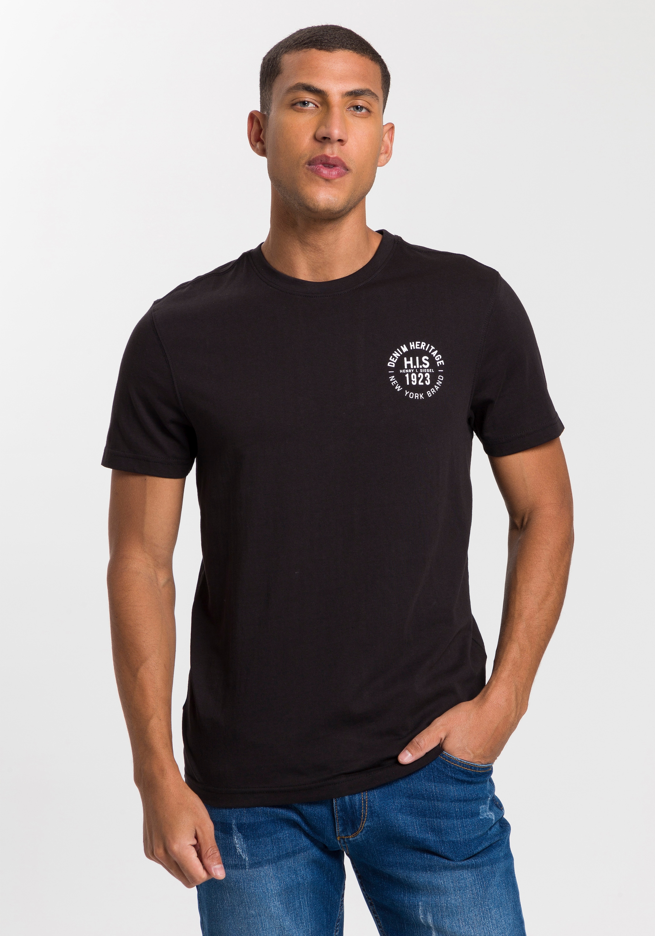 H.I.S T-Shirt, (Packung, 3 tlg., 3er-Pack), schmal geschnitten, bedrucktes Design, aus 100% Baumwolle