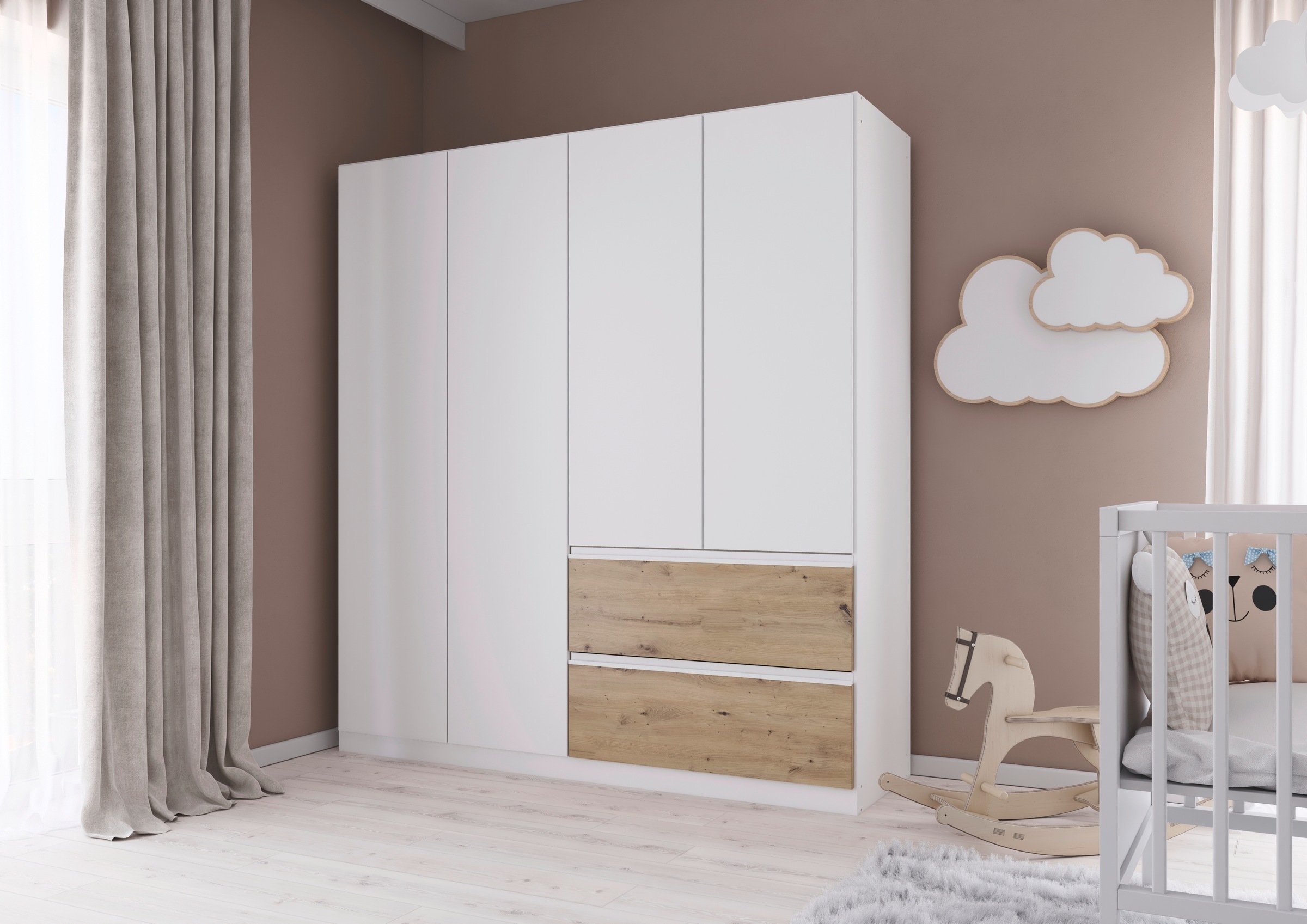 rauch Drehtürenschrank »Kleiderschrank Schrank Garderobe Wäscheschrank COSTA in 3 Breiten«, viel Platz, grifflose Front und Push-to-Open Funktion MADE IN GERMANY