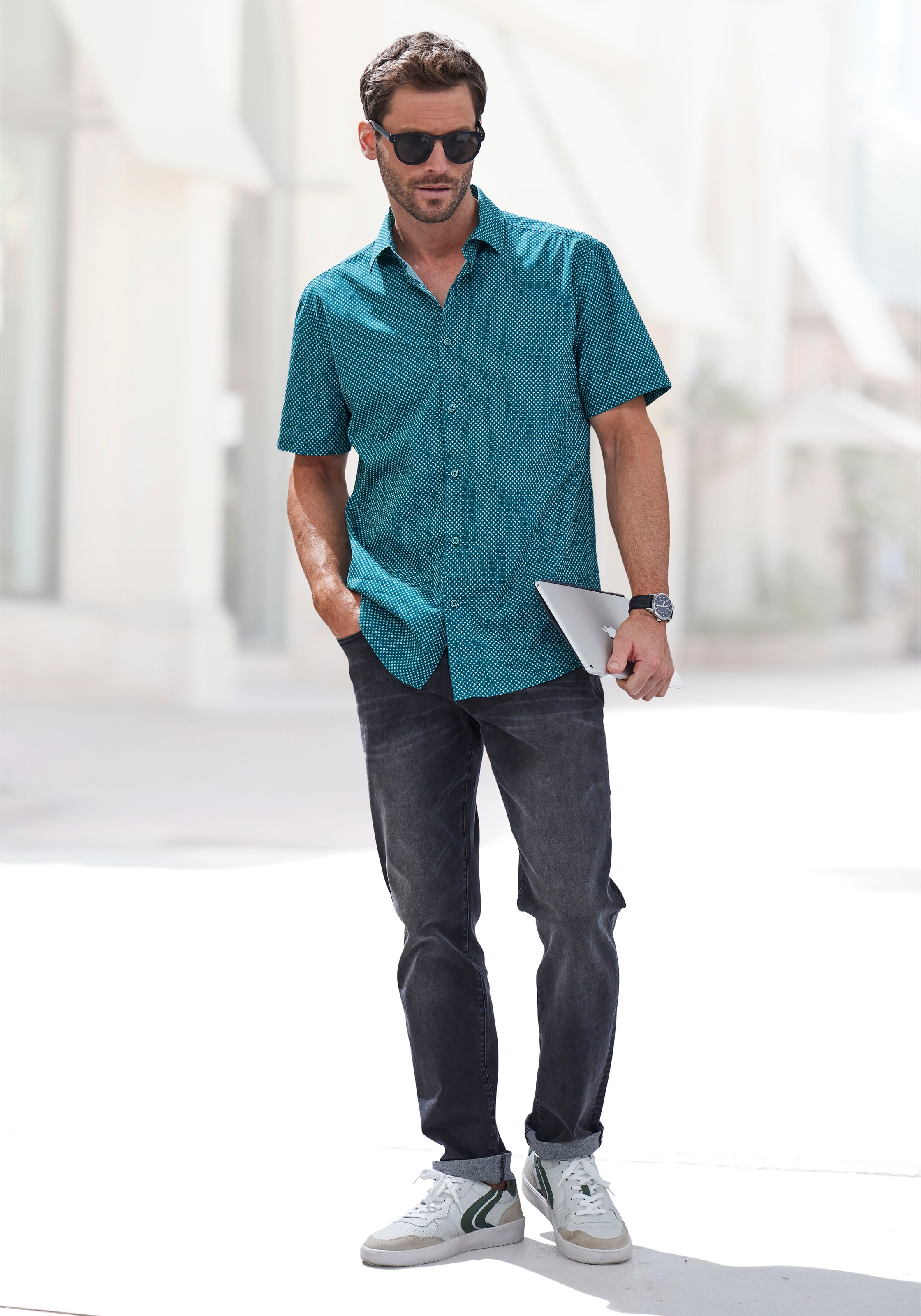 H.I.S Kurzarmhemd »Regular fit«, allover bedruckt aus reiner Baumwolle