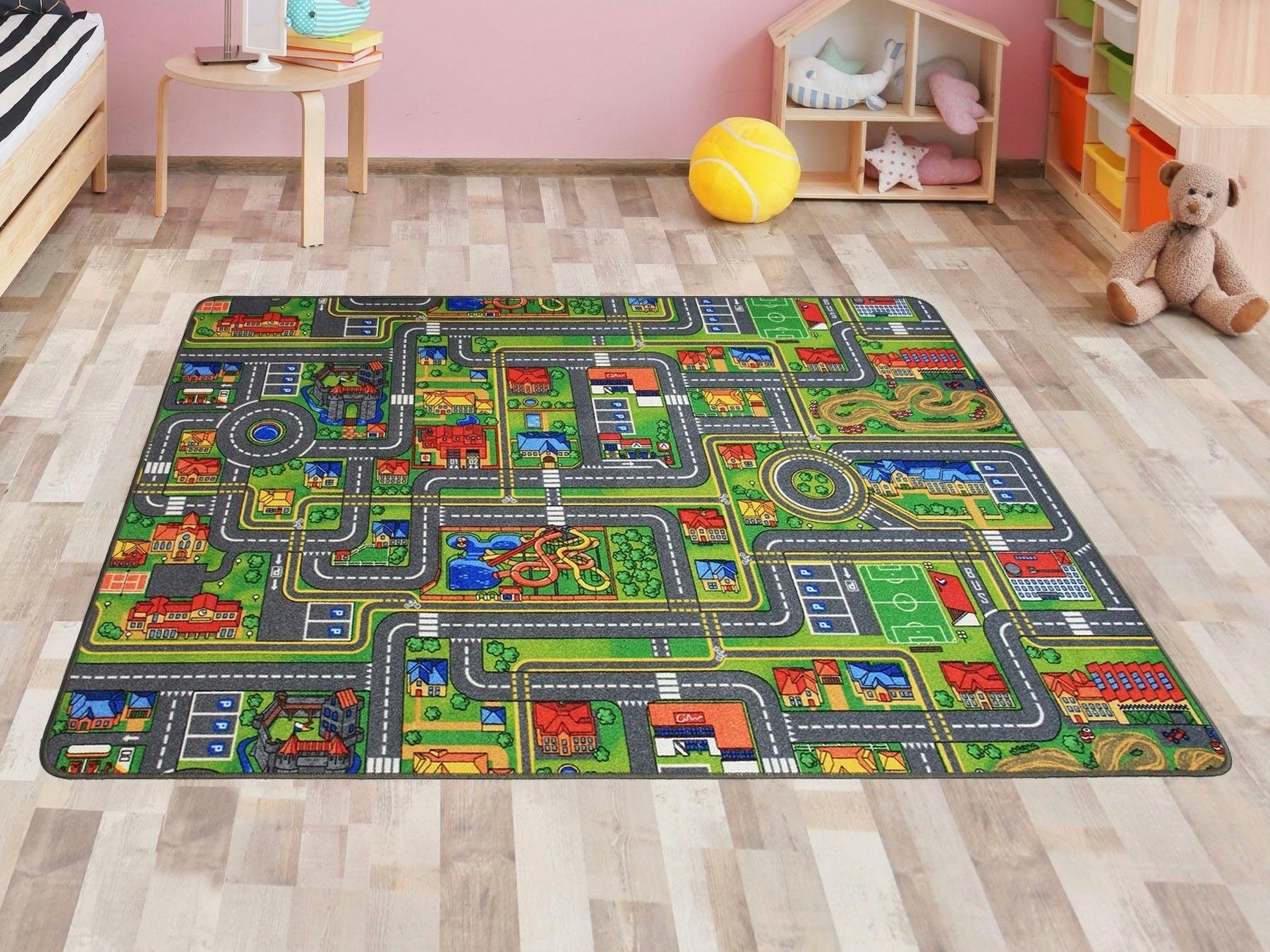 Primaflor-Ideen in Textil Kinderteppich »STREETS«, rechteckig, Straßen-Spiel-Teppich, Straßenbreite ca. 9 cm, Kinderzimmer