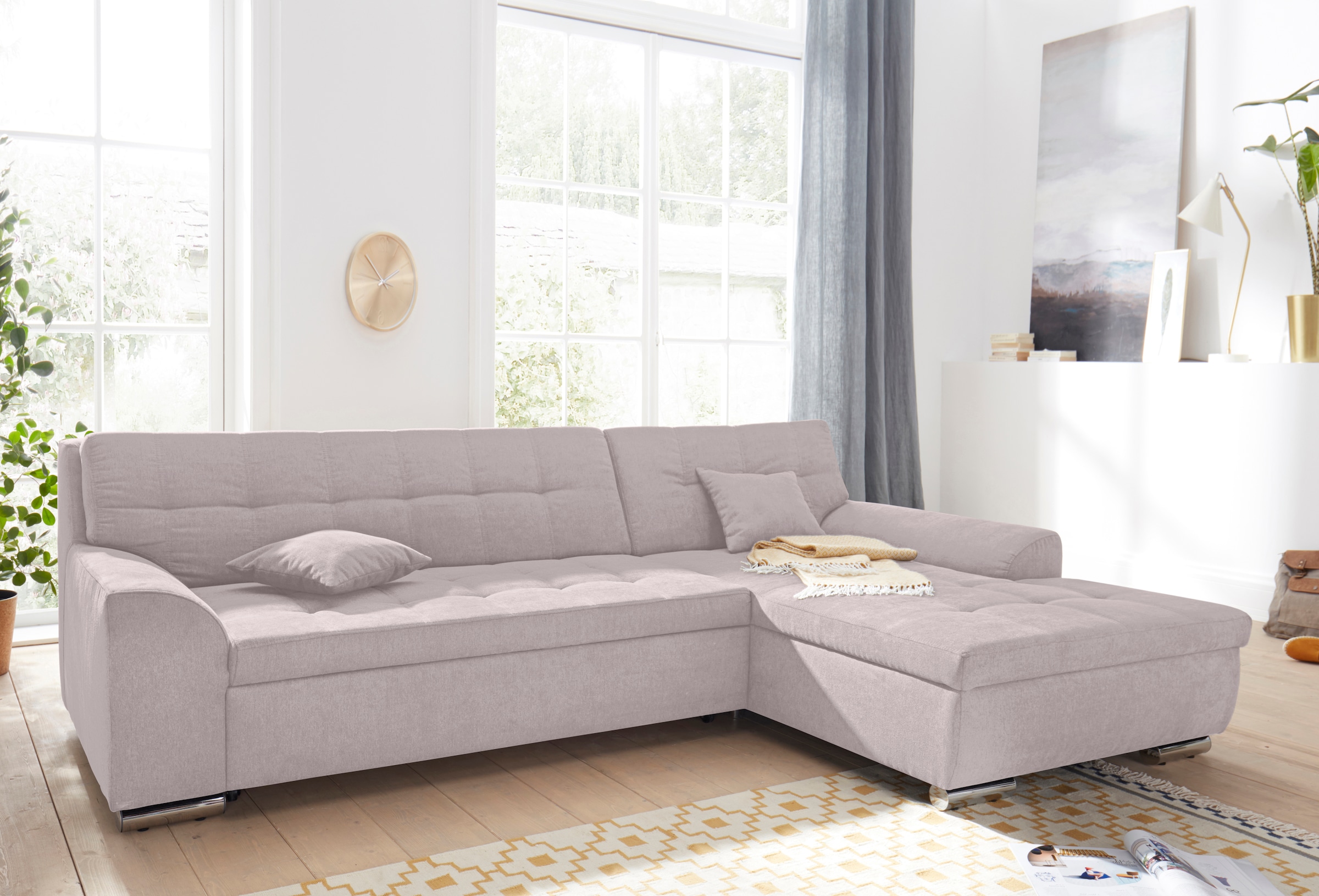 DOMO collection Ecksofa »Aversa, moderne Steppung im Sitz und Rücken, geschwungene Armlehnen,«, L-Form, wahlweise mit Bettfunktion
