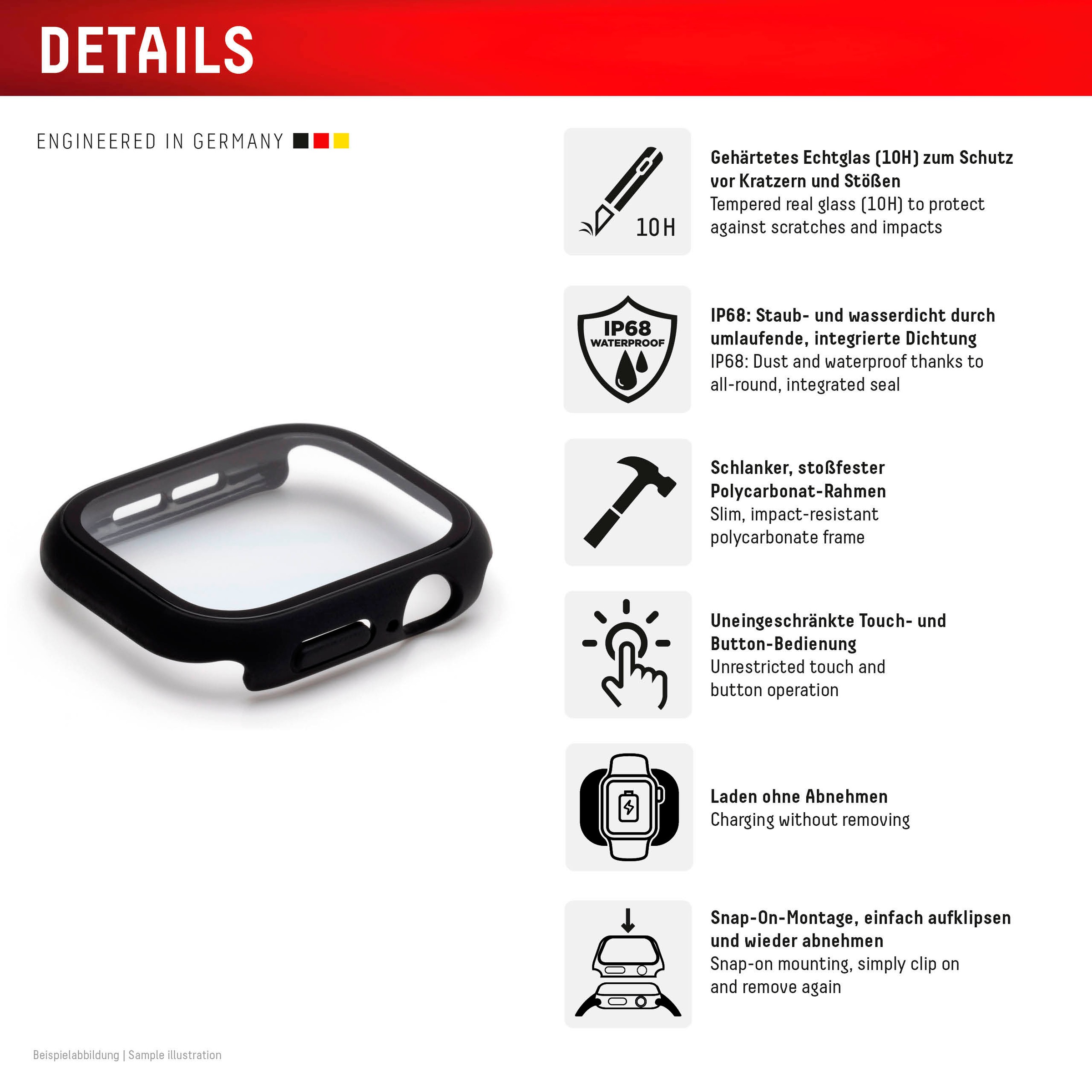 Displex Displayschutzglas »Smartwatch Glass All-In-One Protector Full Body« für Apple Watch Series 10 46 mm;Apple Watch Series 11 46 mm Displayschutzfolie, Schutzfolie, Bildschirmschutz, kratz- & stoßfest