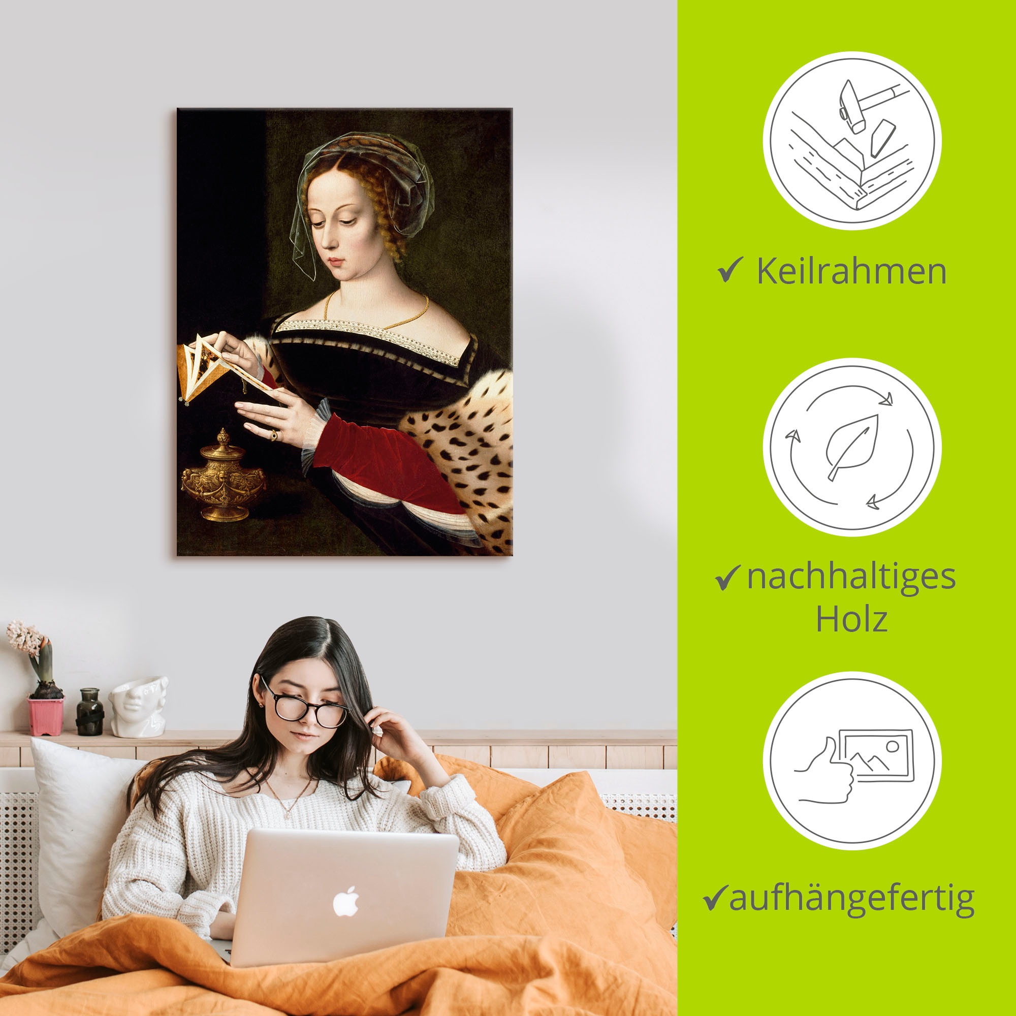Artland Leinwandbild »Die lesende Maria Magdalena«, Portrait, (1 St.), auf Keilrahmen gespannt
