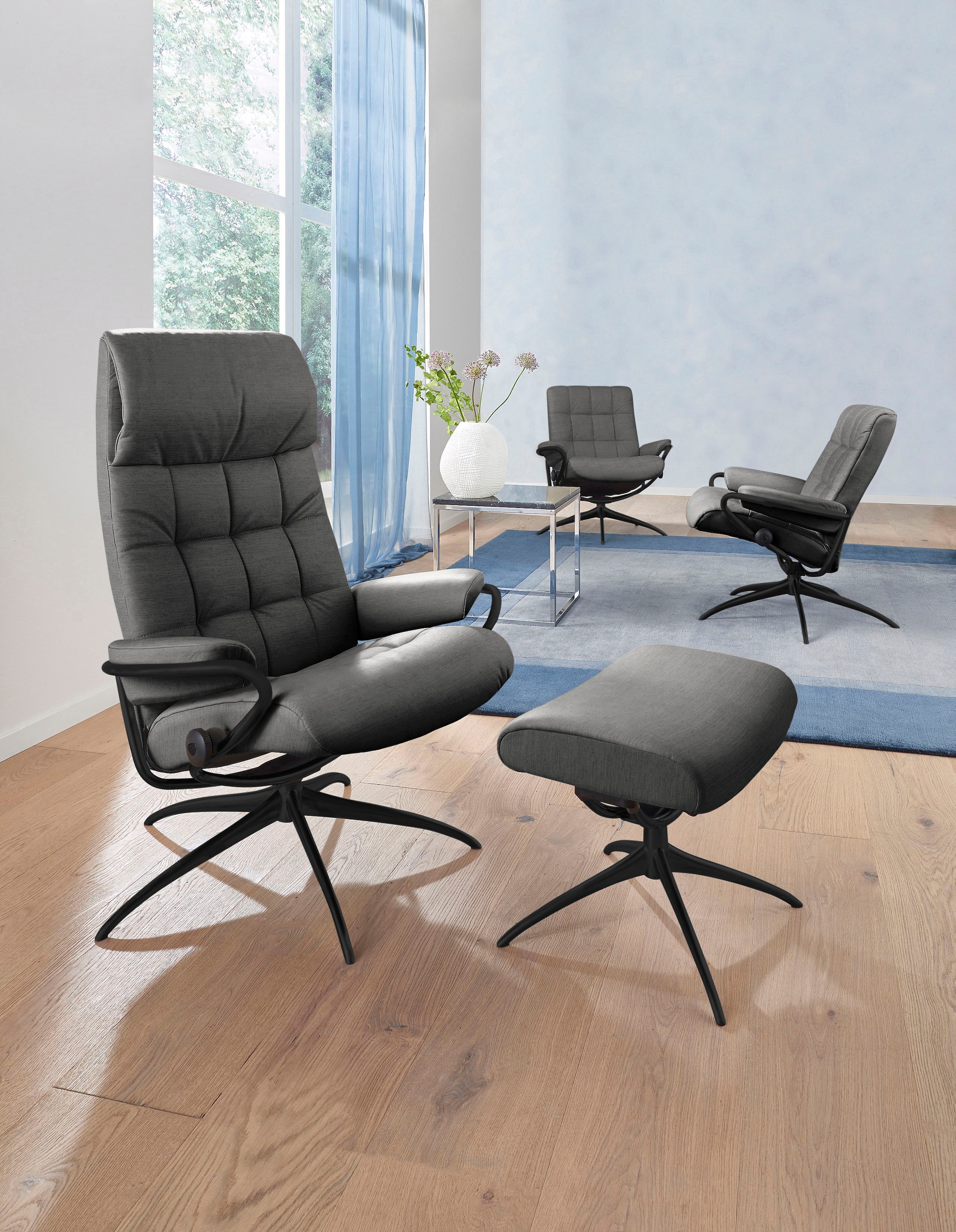 Stressless® Relaxsessel »London«, (Set, Relaxsessel mit Hocker), mit Hocker, High Back, mit Star Base, Gestell Schwarz