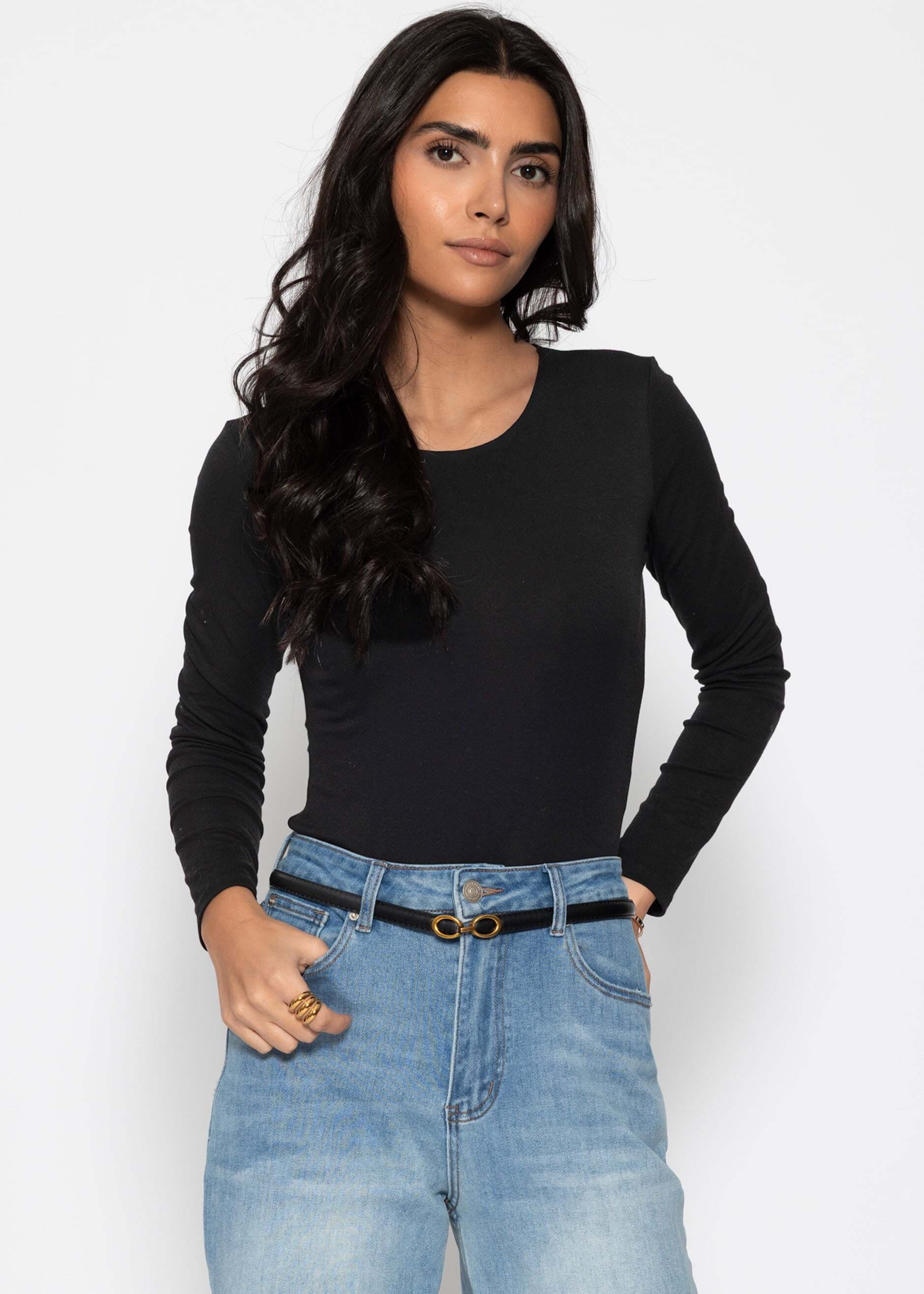 SASSYCLASSY Langarmbody »Langarm Body mit Rundhalsausschnitt« Eleganter Body aus elastischem Material mit Druckknöpfen