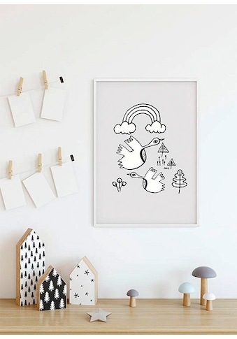 Poster »Scribble Birdy«, Tiere, (1 St.), Kinderzimmer, Schlafzimmer, Wohnzimmer
