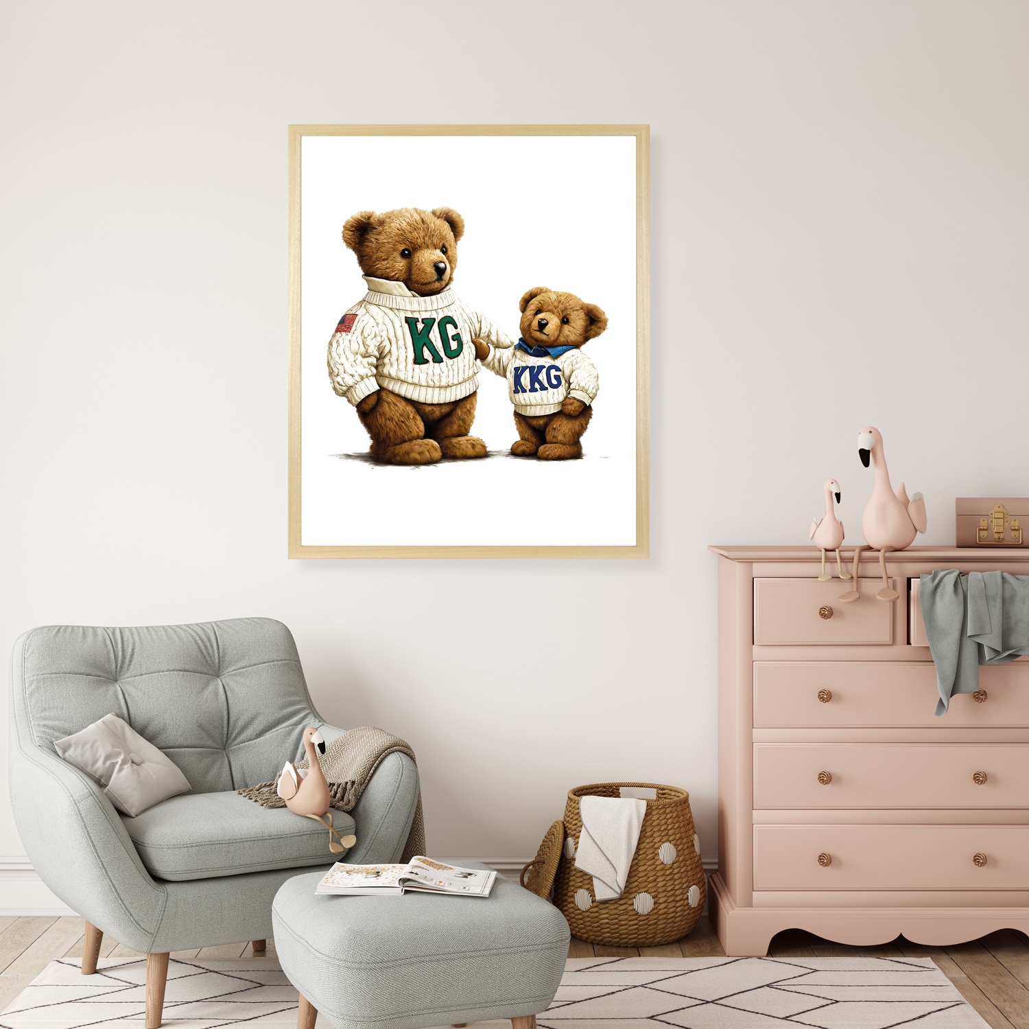 queence Bild mit Rahmen "Vintage Teddy Bär groß & klein" Bär  Bären  Fashion  Figuren  Mode  Modebilder HD Premium Poster-Druck inkl.