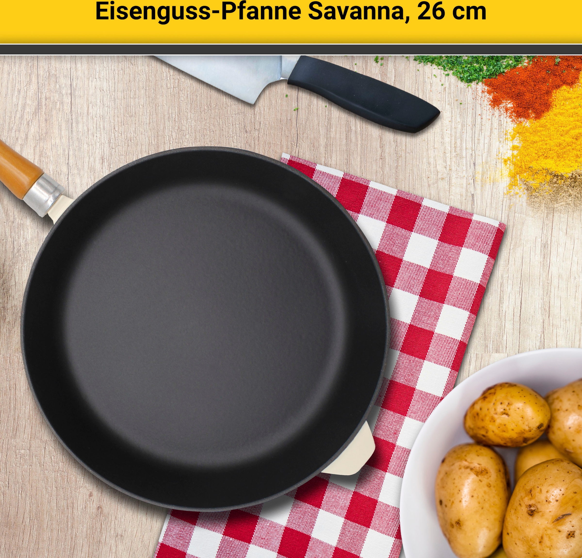 Krüger Bratpfanne »Einsenguss Pfanne SAVANNA«, Gusseisen, (1 tlg.), für Induktions-Kochfelder geeignet
