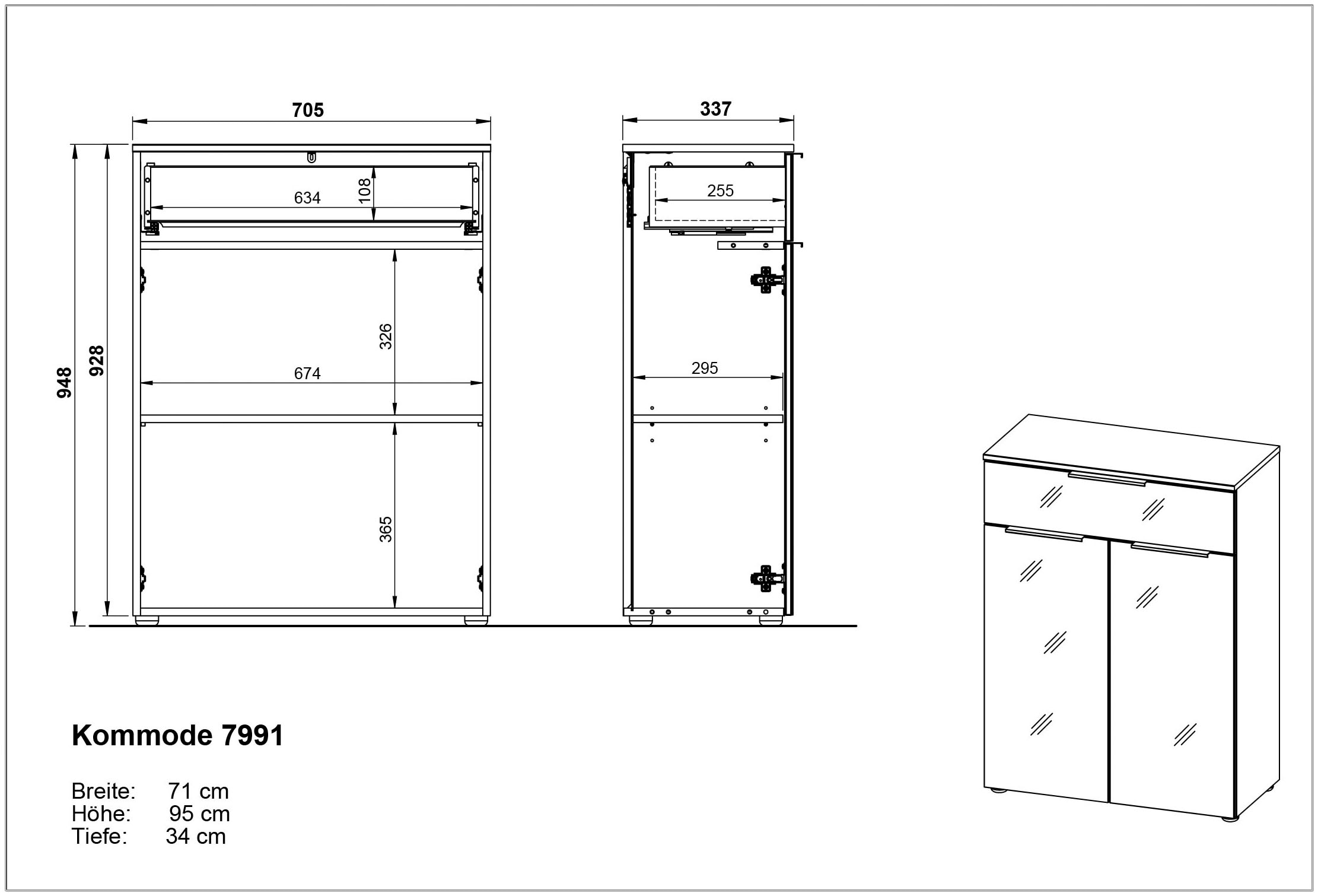 GERMANIA Midischrank »Vasio«, 2 Kommode und OTTO Shop einer Schublade im mit verstellbarer Türen,ein Online Einlegeboden
