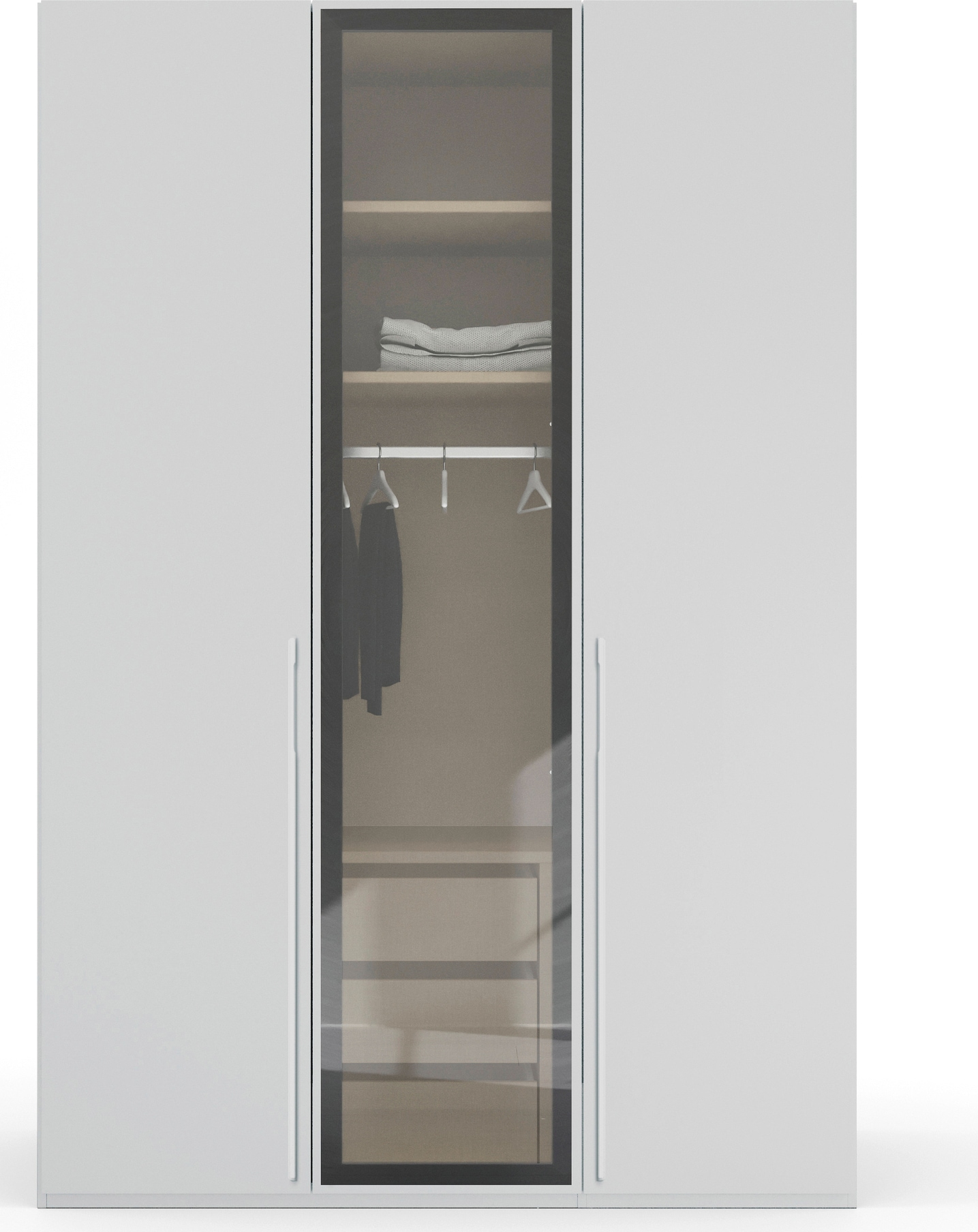 rauch Drehtürenschrank »Kleiderschrank Schrank Garderobe SKAT SHINE mit hochwertigem,« transparentem Grauglas inkl. umfangreichem Zubehör MADE IN GERMANY