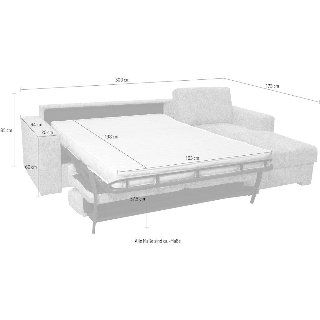 Home affaire Ecksofa »Roma "L" Dauerschlaffunktion, mit Unterfederung«