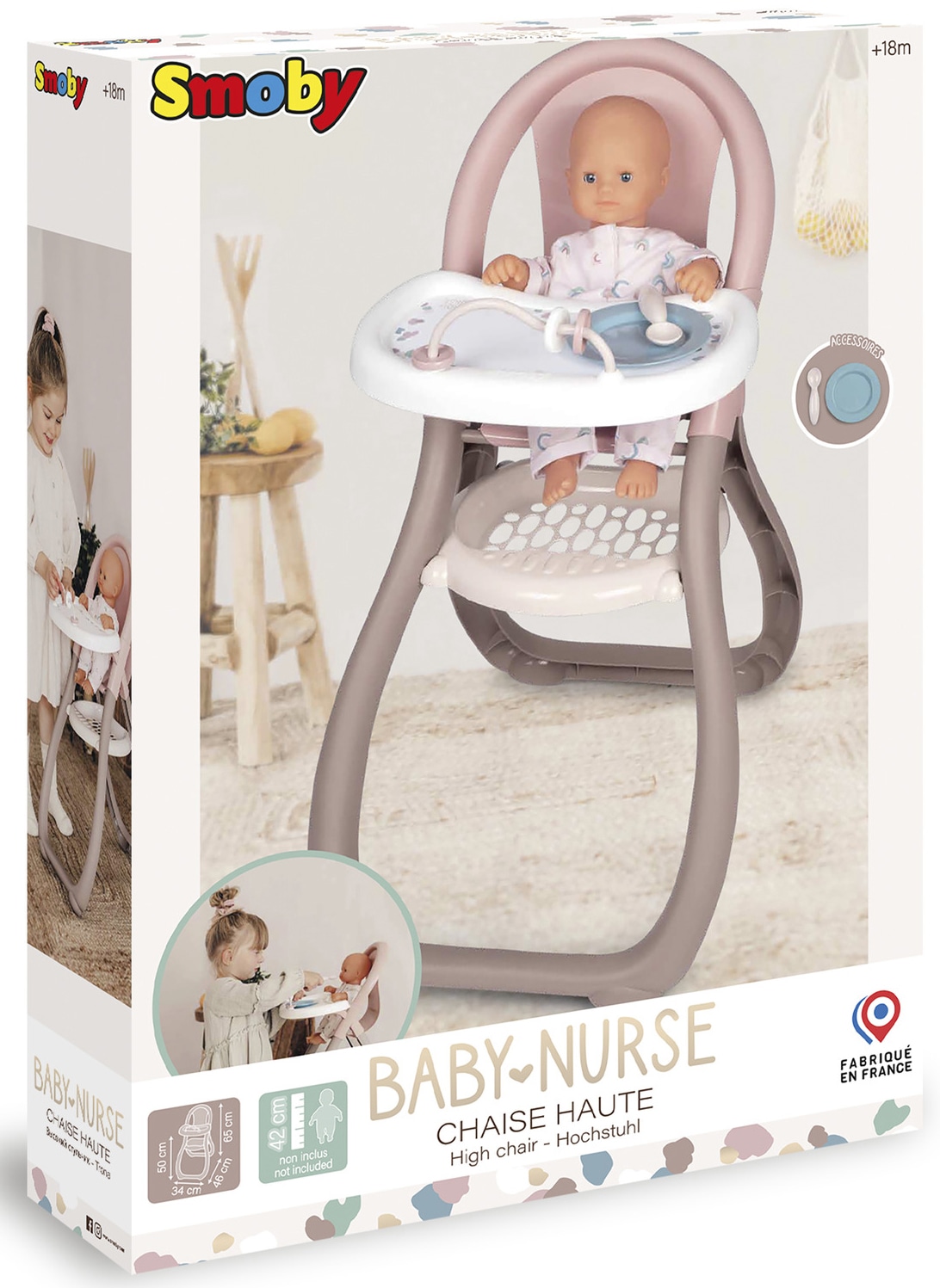 Smoby Puppenhochstuhl »Baby Nurse, Puppenhochstuhl, rosa/beige«