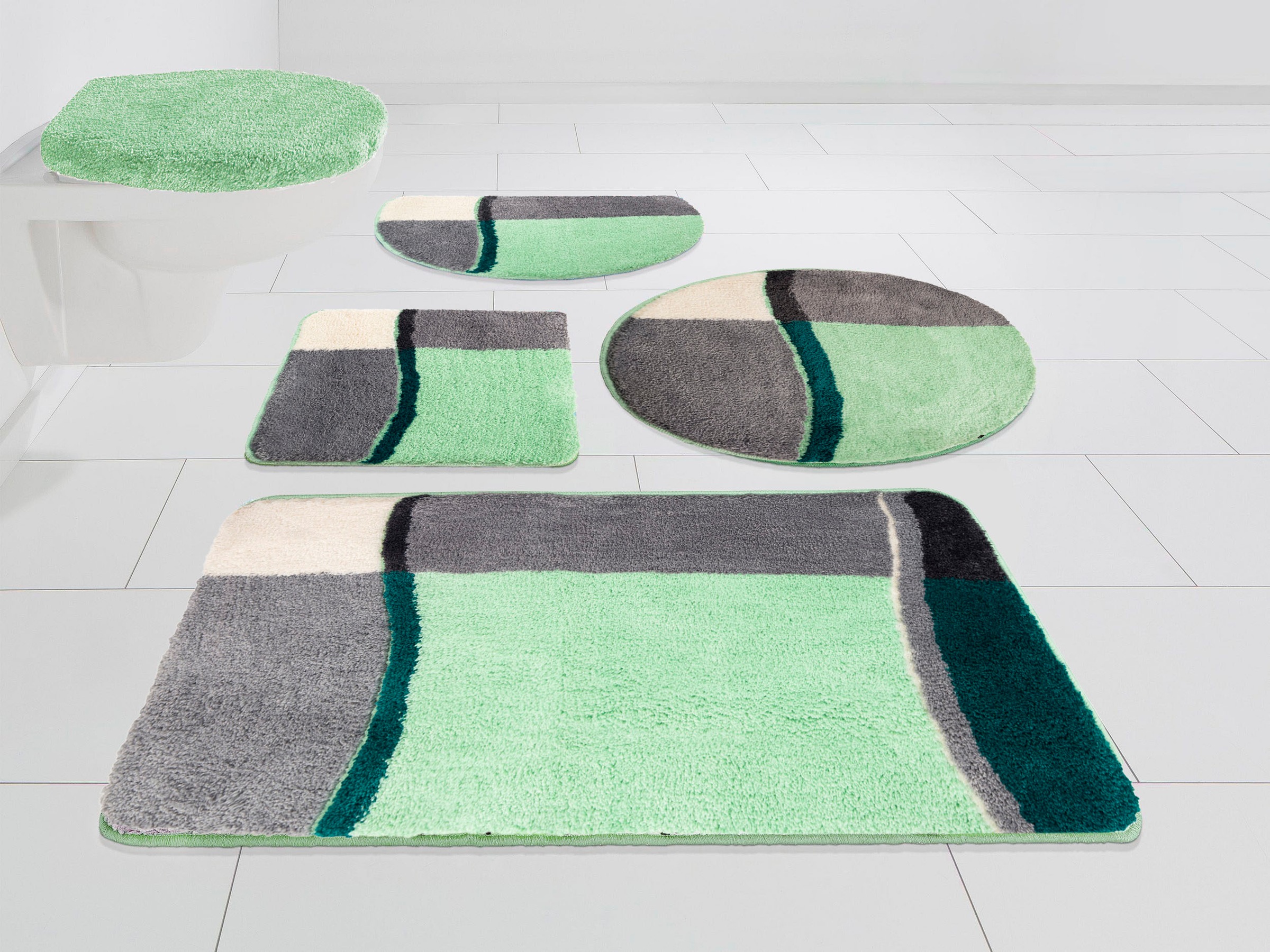 my home Badematte »Belio, Badvorleger, Badezimmer Teppich«, rutschhemmend beschichtet, fußbodenheizungsgeeignet-schnell trocknend-strapazierfähig, Badematte, Badteppich, Badematten auch als 2 tlg. Set erhältlich, bunt