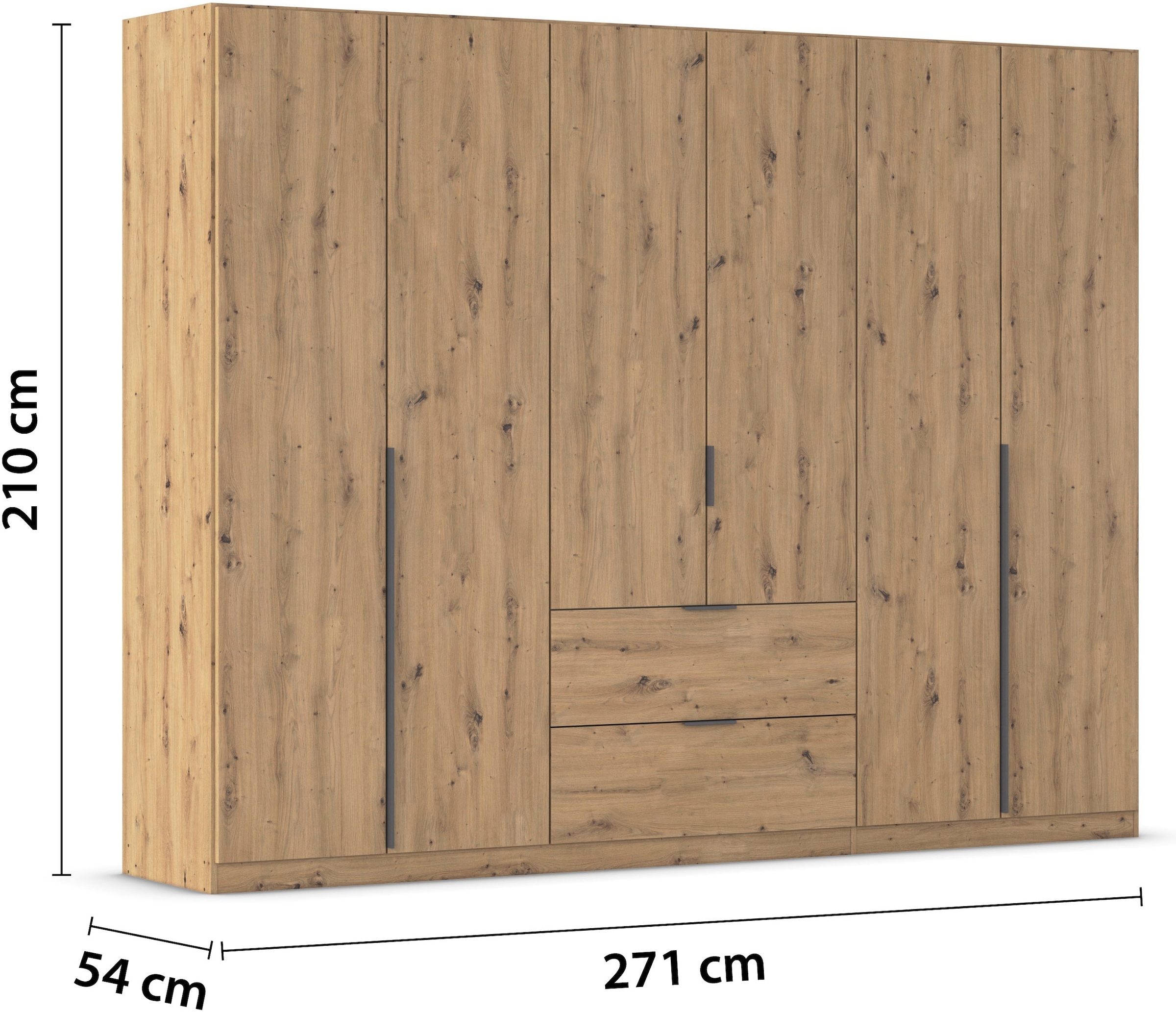 OTTO home Kleiderschrank »Schrank Garderobe Schlafzimmerschrank Ankleide Mietswohnung AGORDO« Eiche Artisan, Griffe aus Metall Graumetallic MADE IN GERMANY