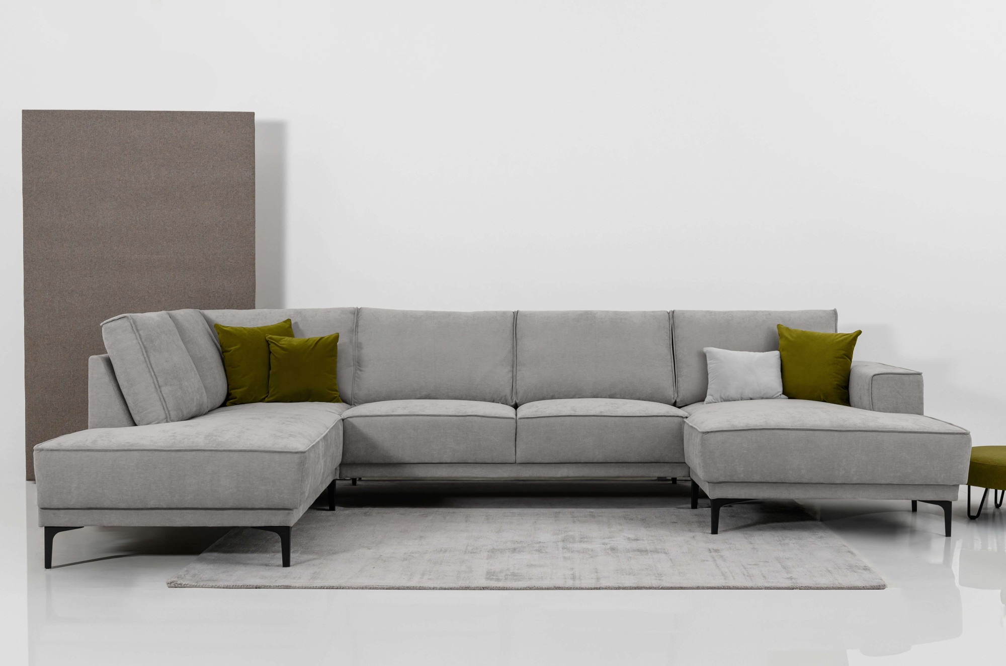 OTTO home Wohnlandschaft »XXL Sofa Oland, Struktur, Flachgewebe, Luxus-Microfaser, Boucle« U-Form, 345 cm, Wellenunterfederung, Skandi-Design, Metallfüße
