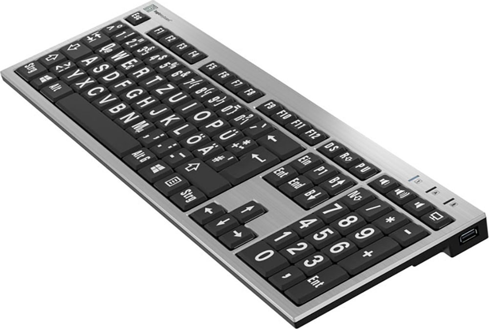Logickeyboard Slimline-Tastatur »XL-Print White on Black DE (PC/Slim)«, (Ziffernblock-USB-Hub)