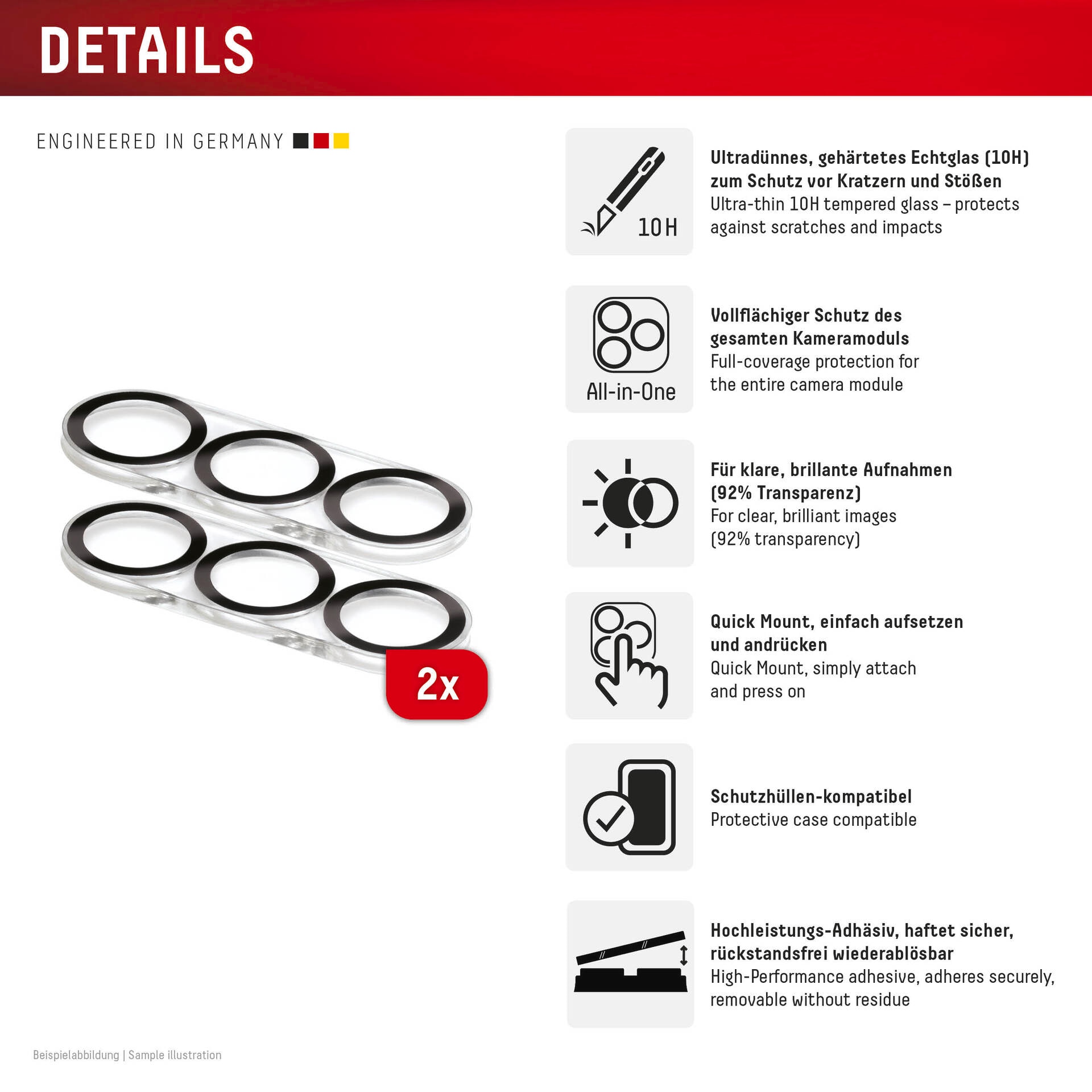 Displex Kameraschutzglas »Camera Lens Glass All-In-One Protector Full Cover«, für Samsung Galaxy S25, (Packung, 2x All-In-One Glas), Objektivschutz, Kameraschutz, kratz- & stoßfest