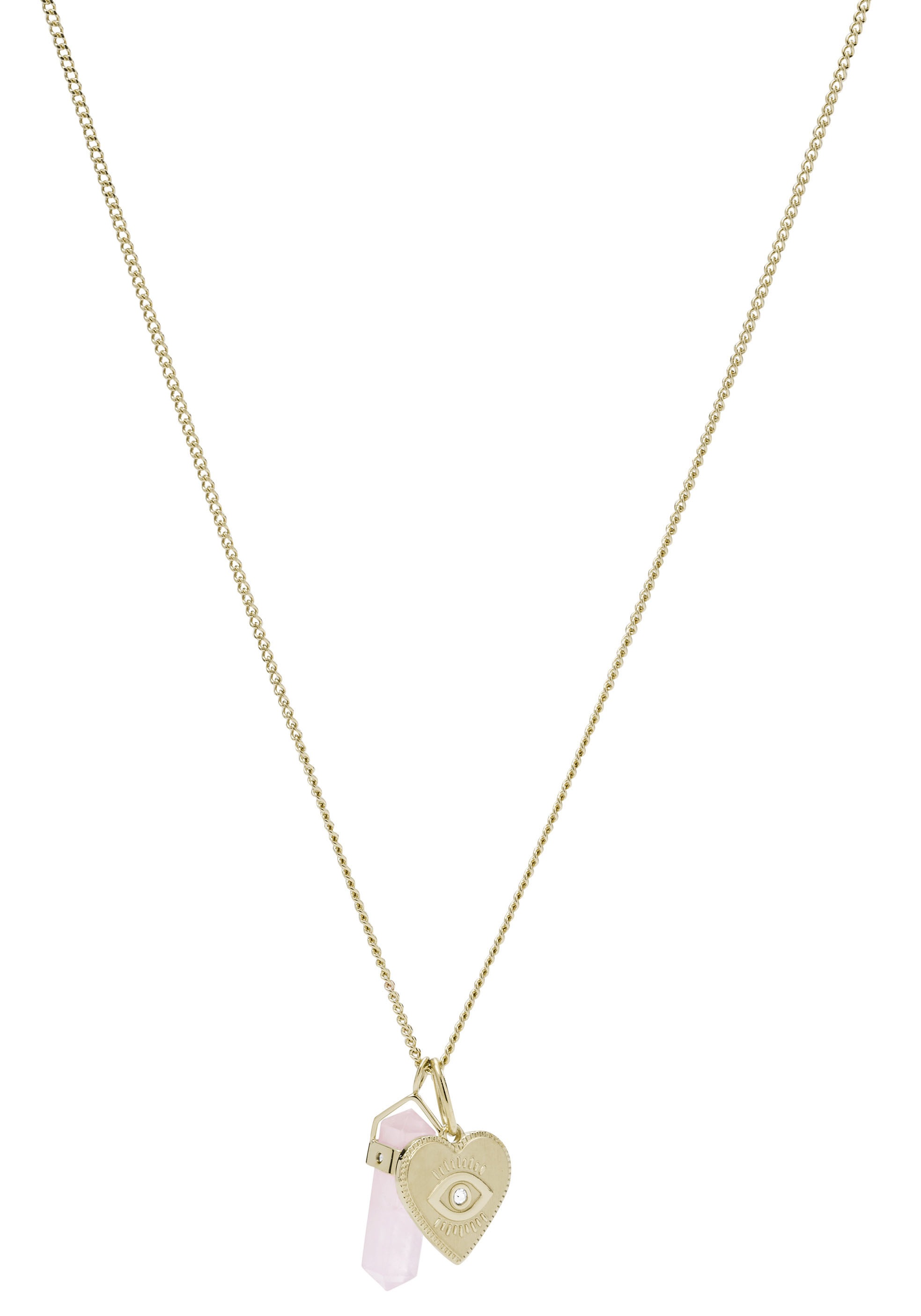 Fossil Kette mit Anhänger »Herz/Auge, JF03471710«, mit Rosenquarz und Glasstein