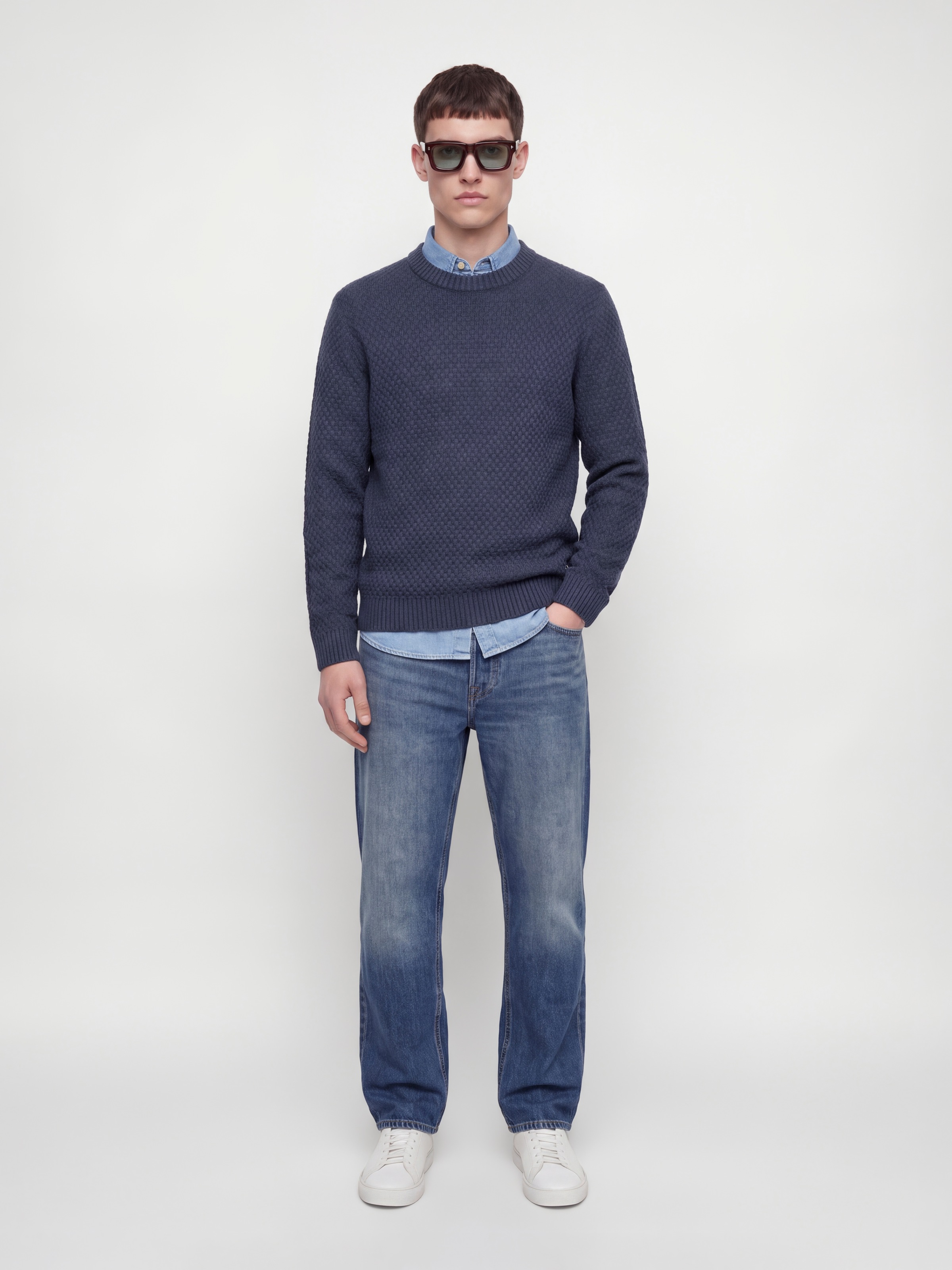 Jack & Jones Rundhalspullover »JJBLAKE KNIT CREW NECK SN« Materialmix, relaxed fit