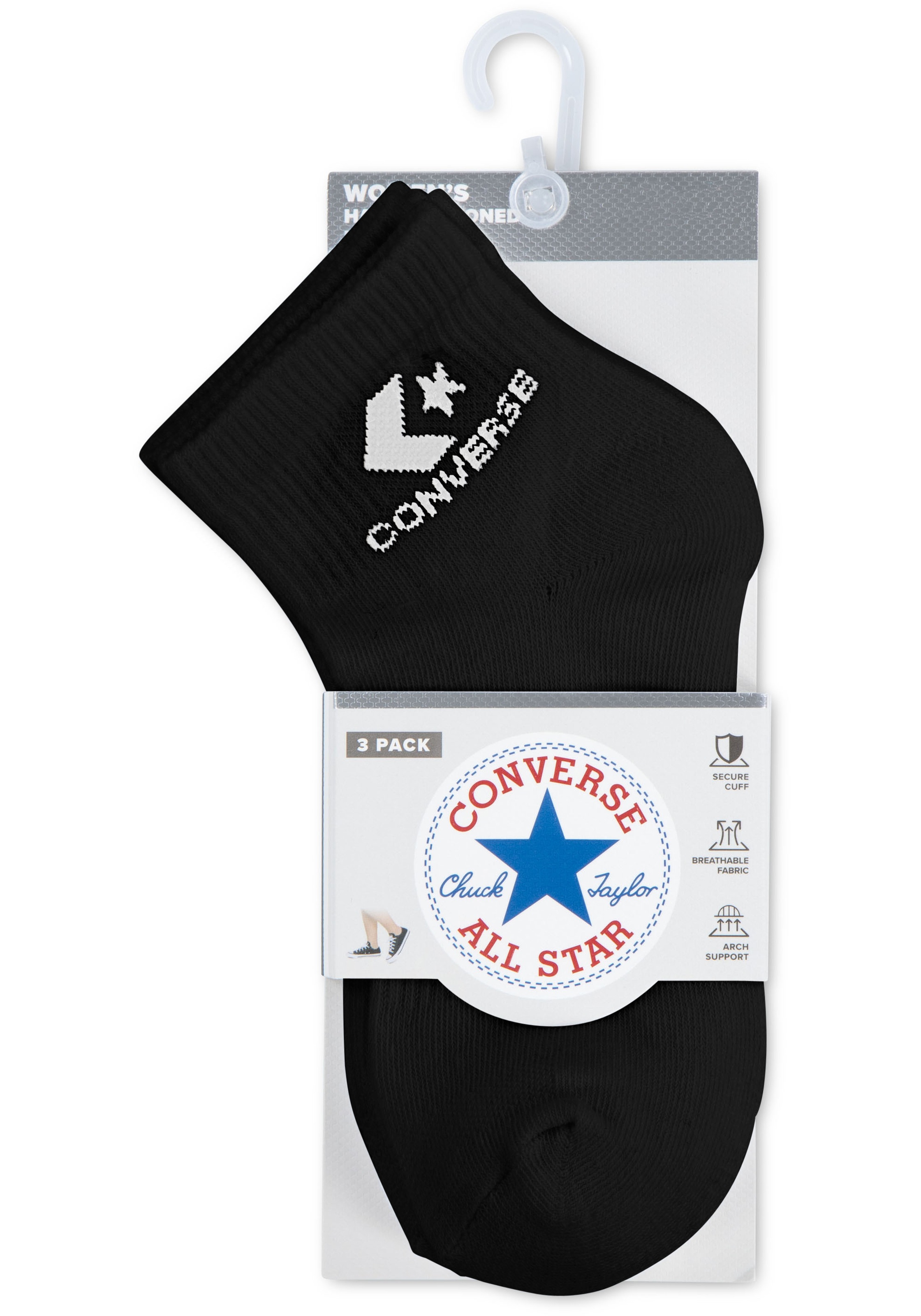 Converse Socken »CHU 3PK LIGHTWEIGHT COTTON QTR« 3 Paar tlg. für sportive Aktivitäten, aus weichem Strickmaterial, Viertellänge