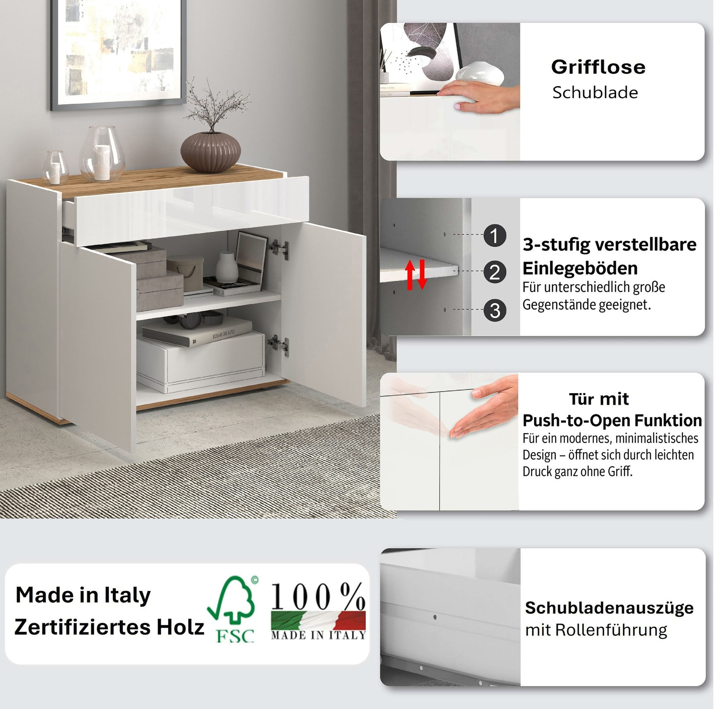 INOSIGN Sideboard »Garda, Kommode, Schrank, Kredenz«, 2 Türen, 1 Schublade,grifflos Breite 80,9 cm