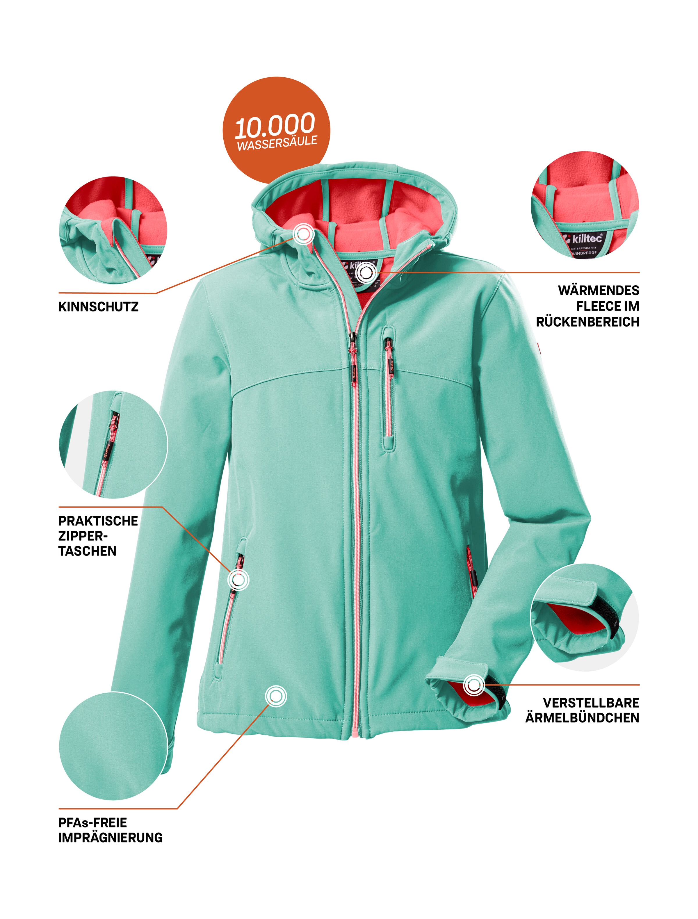 Killtec Softshelljacke »Girls Softshelljacke« Wasserabweisend, verstellbare Kapuze u Ärmel, Fleece-Innenfutter