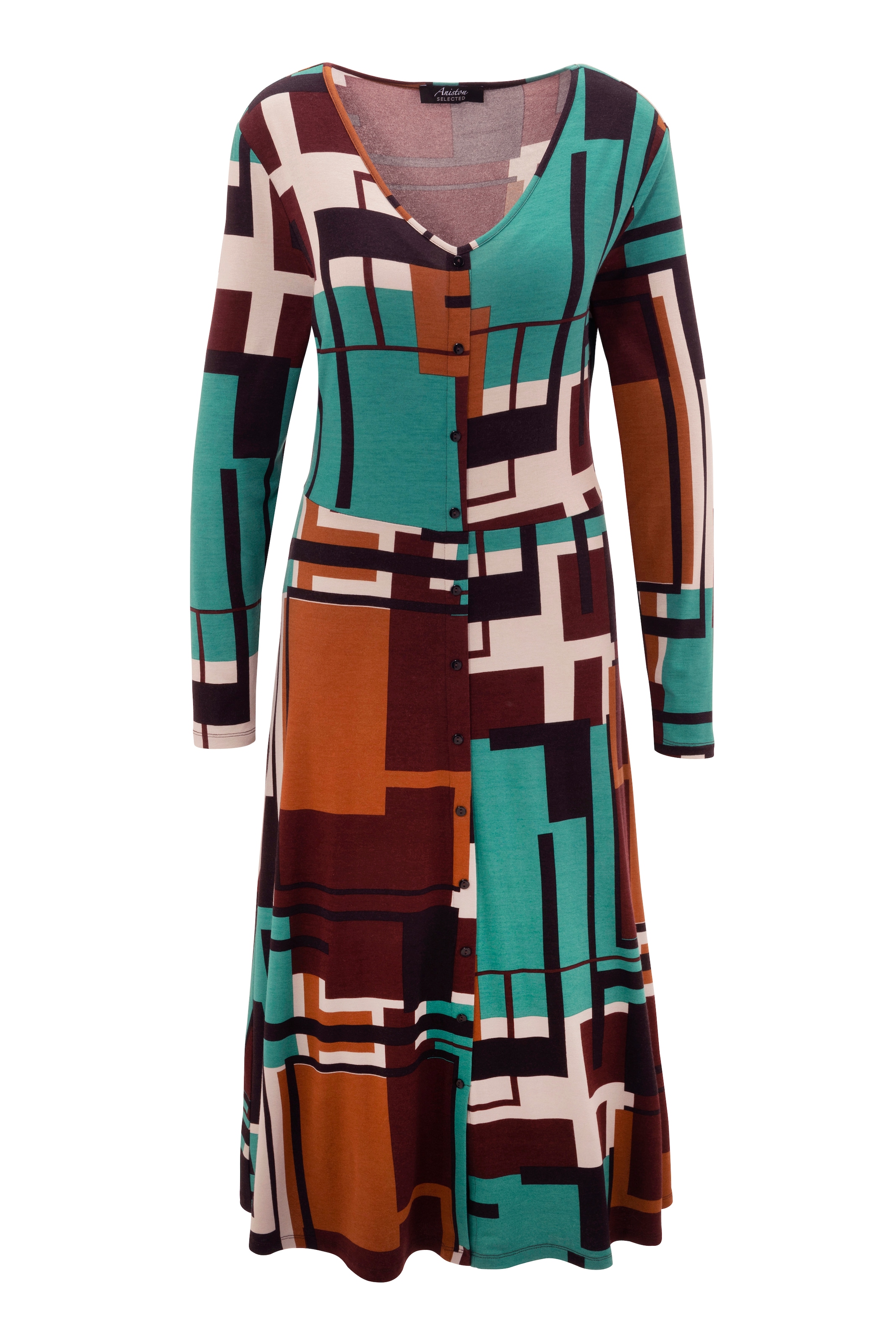 Aniston SELECTED Jerseykleid, mit Online grafischem im OTTO Druck Fake-Knopfleiste Shop und