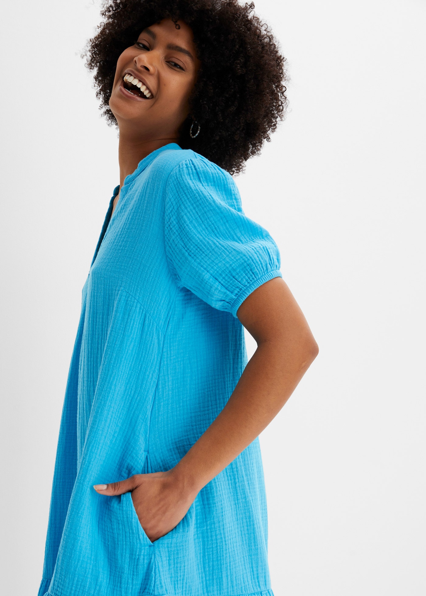 bonprix Minikleid für Frühjahrs- und Sommertage, aus Baumwolle, aus Musselin-Material