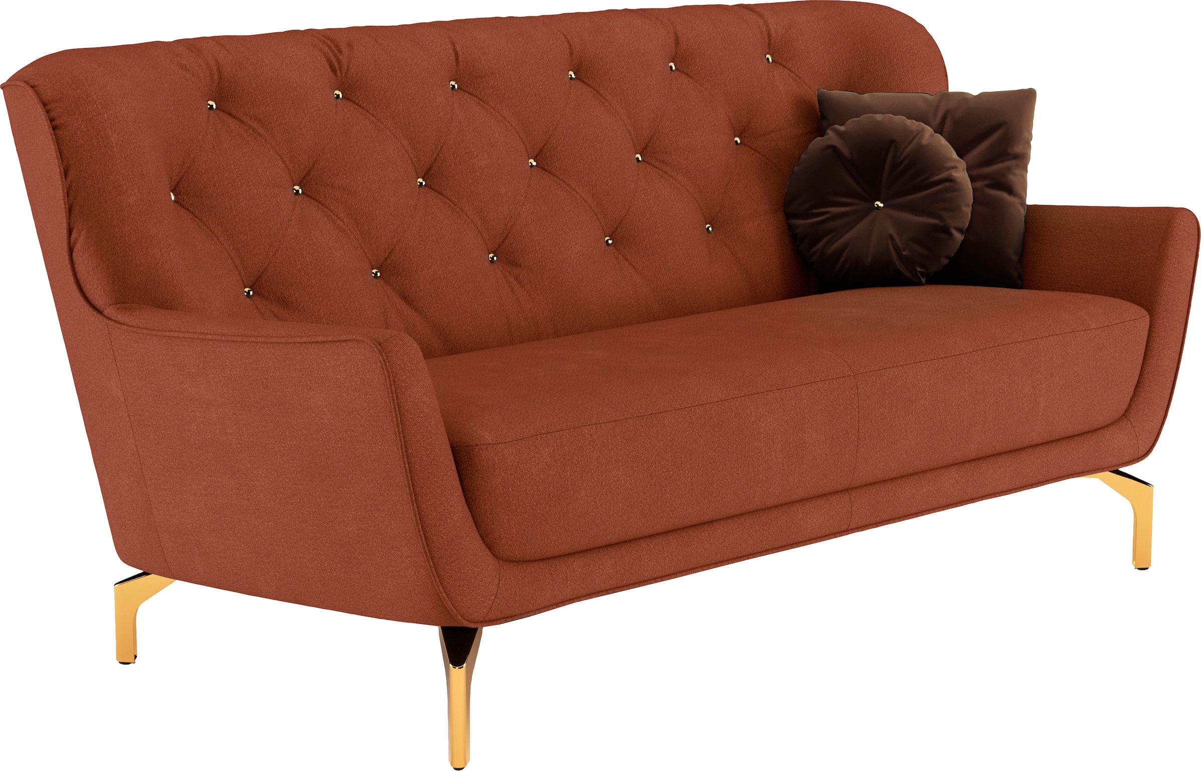 sit&more Polstergarnitur »Orient 3«, (2 tlg.), inkl. 4 Zierkissen mit Strass-Stein, goldfarbene Metallfüße