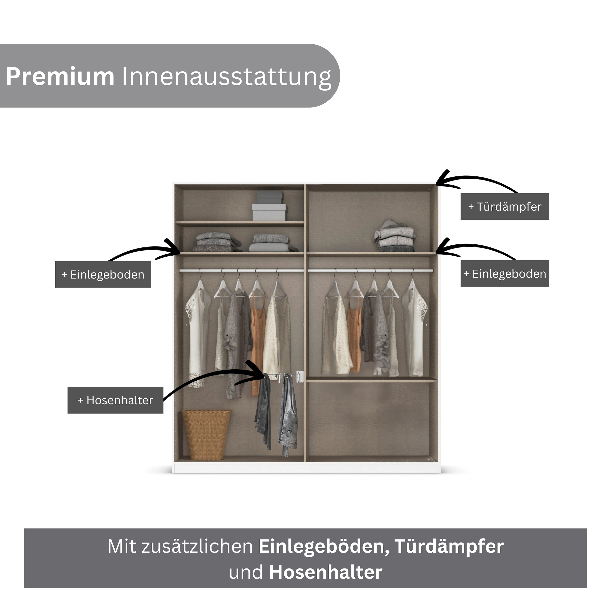 rauch Kleiderschrank »Drehtürenschrank Schrank Garderobe Wäscheschrank Schlafzimmer AVOLA«, (in 3 verschiedenen Ausstattungen BASIC/CLASSIC/PREMIUM), mit hochwertigen Stangengriffen in Schwarz aus Metall MADE IN GERMANY