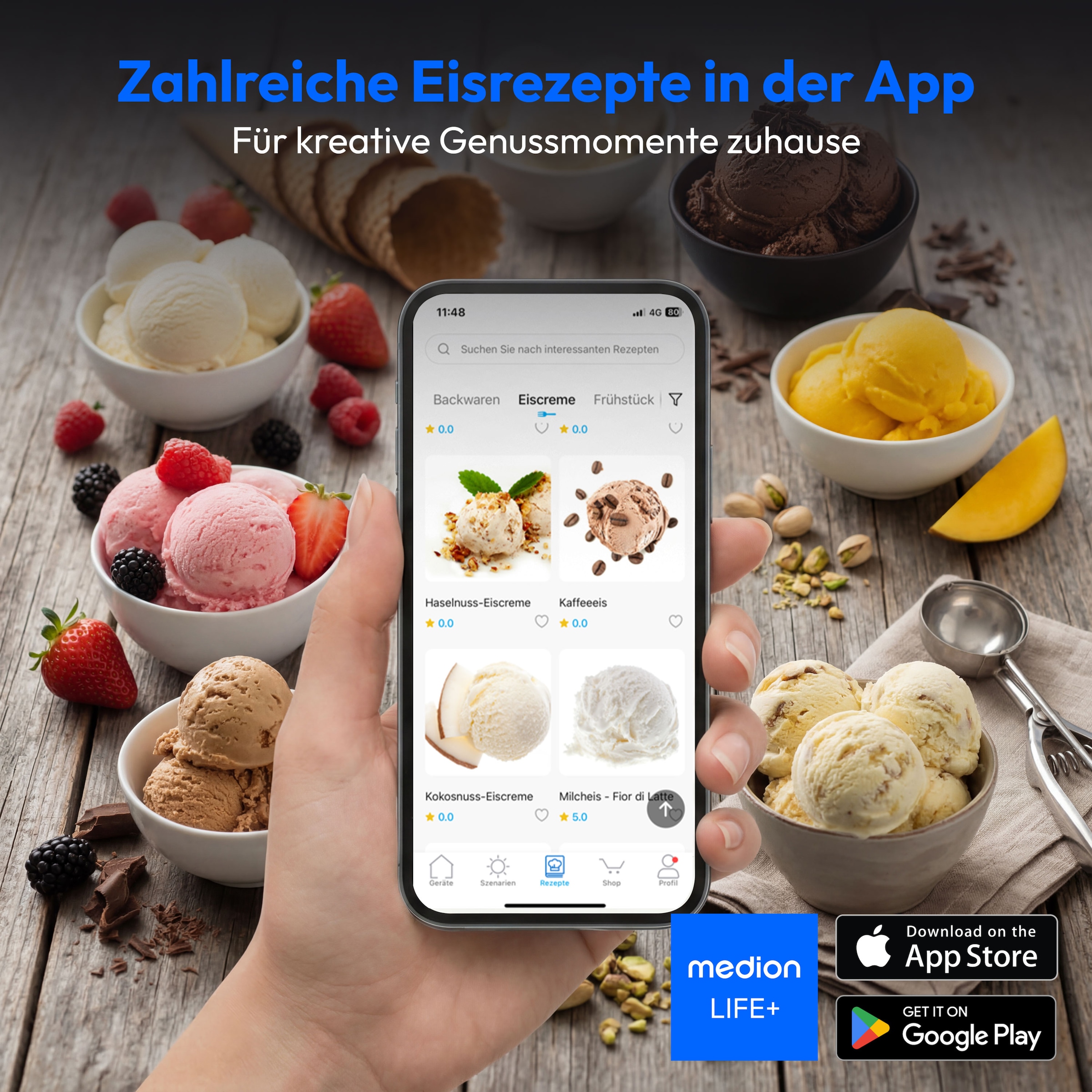 Medion® Eismaschine »MD 100116« 1 l 100 W Mixen, Eis, Joghurt oder Slush zubereiten, Eis nachkühlen