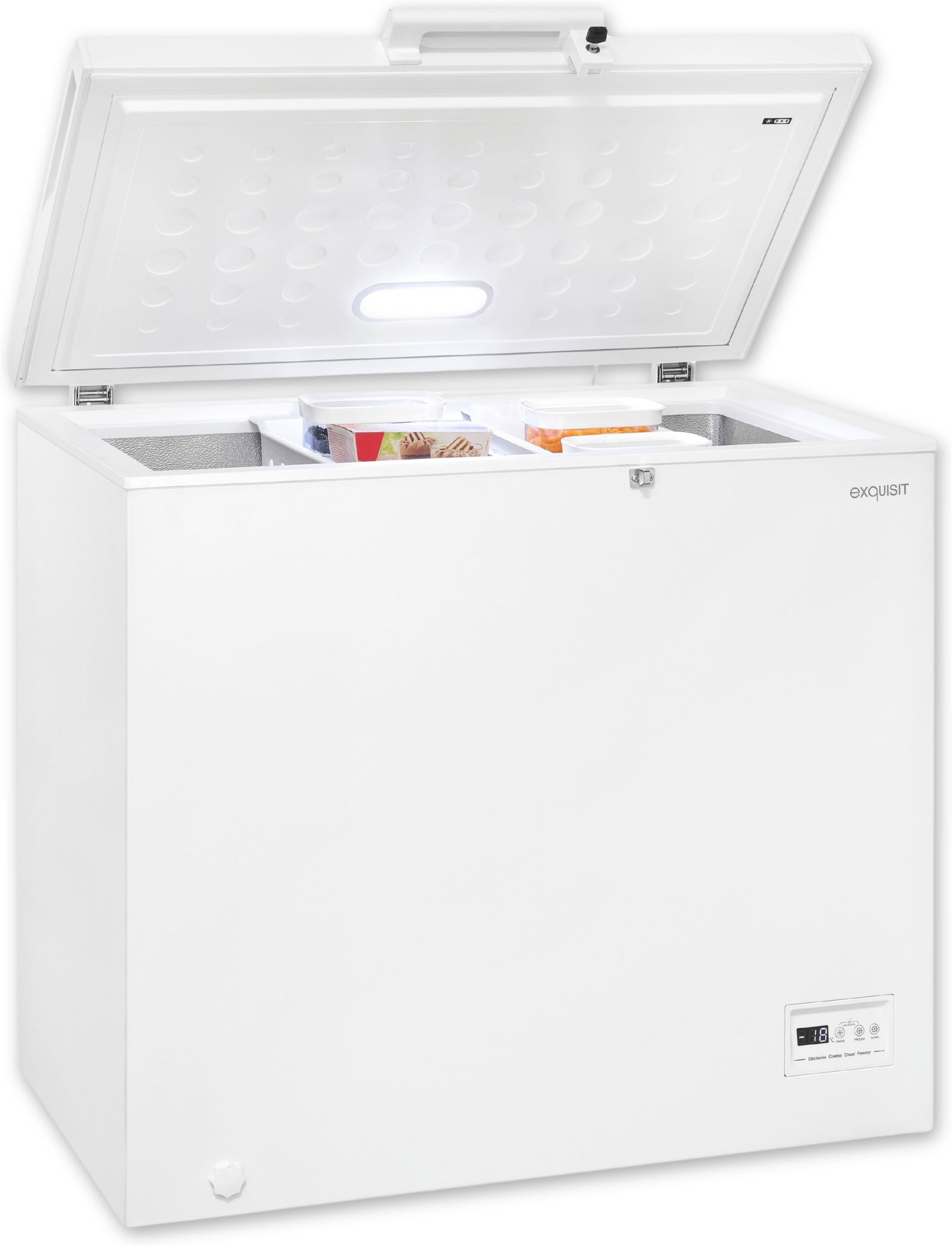 exquisit Gefriertruhe »GT201-HE-040E weiss« 88,6 cm hoch 93,4 cm breit Kompaktes Kühlen und Gefrieren – platzsparend in einem Gerät.