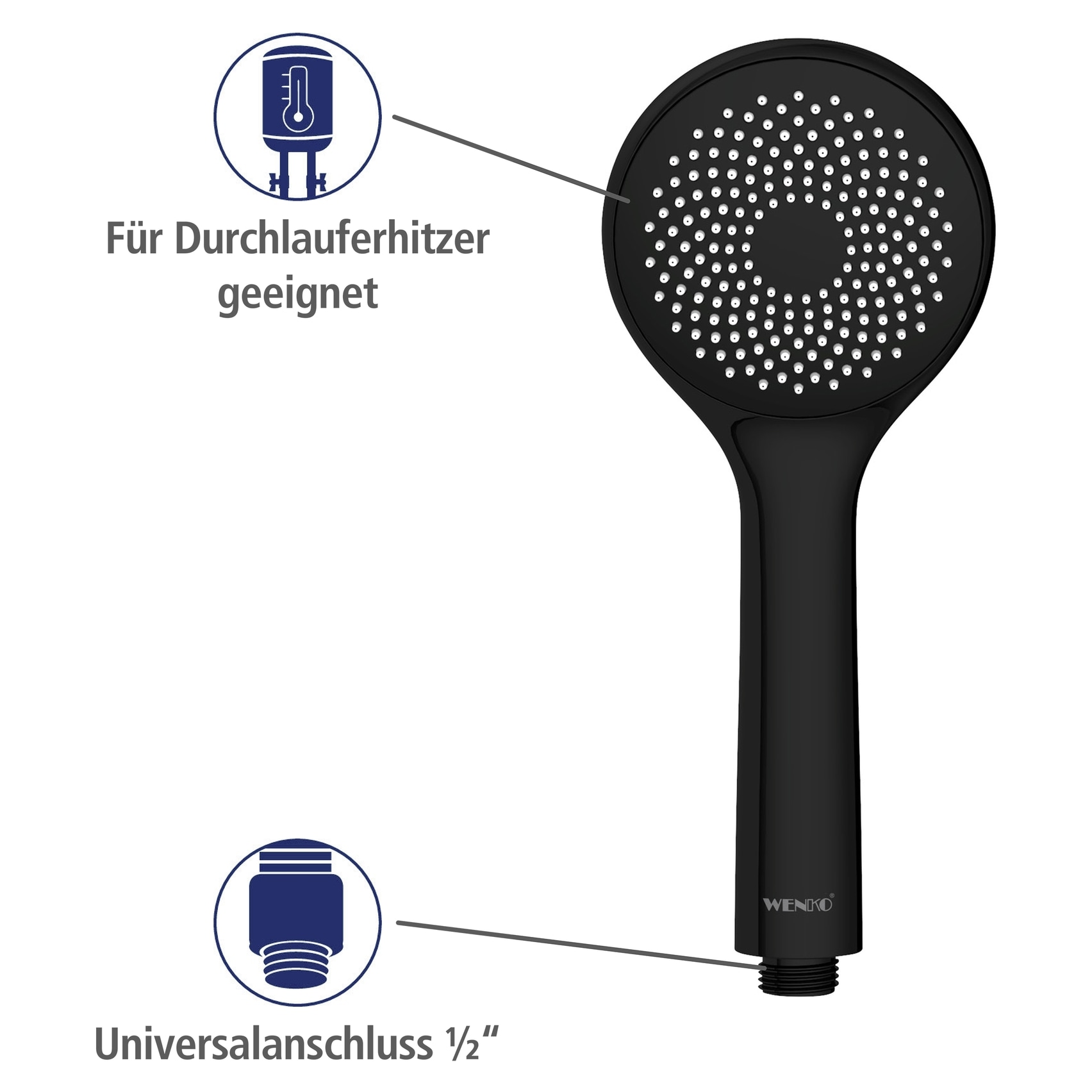 WENKO Handbrause »Watersaving« Schwarz matt, Ø 9,5 cm