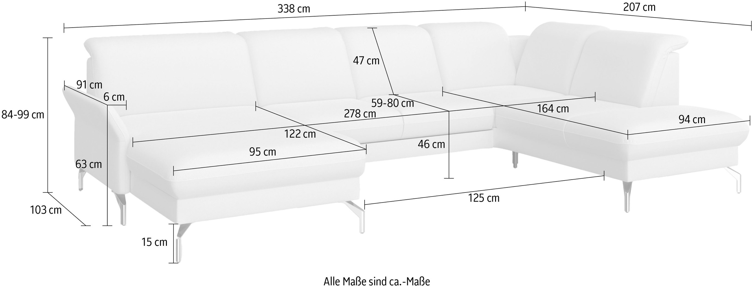 sit&more Wohnlandschaft »Fashion U-Form«, wahlweise mit Kopfteilverstellung, Vorziehsitz, motorisch, Nickelfüße