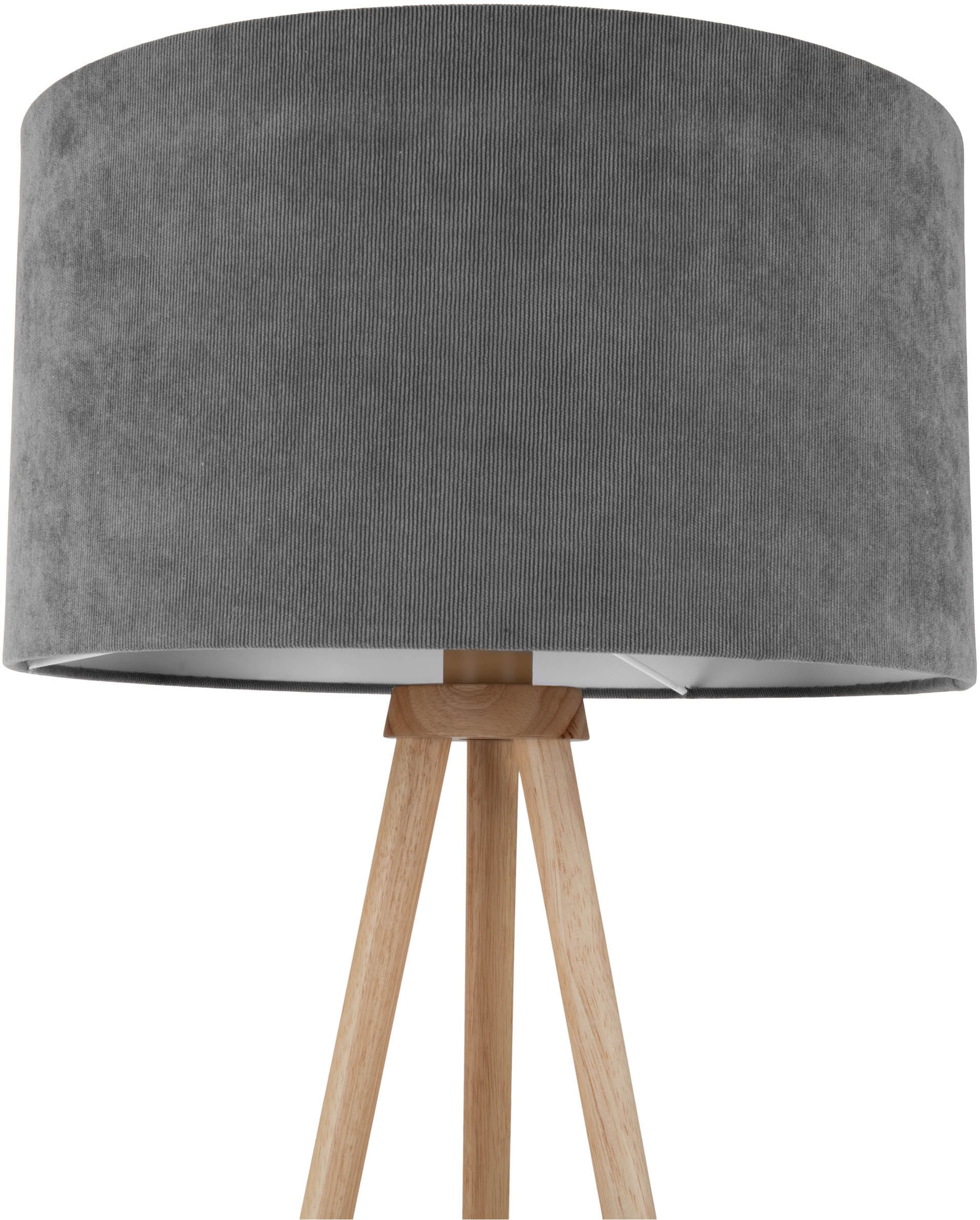 OTTO home Stehlampe »Torell - Dreibein Stehleuchte« E27 1 Stk. Schirm mit Cordbezug, Dreibein aus Holz, 1x E27 exkl., Zuleitung 300cm