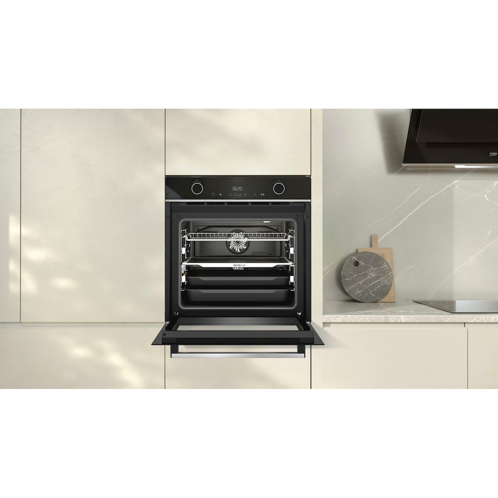 BEKO Einbaubackofen »BBVM13400XDS«, BBVM13400XDS, mit 2-fach-Teleskopauszug, SteamShine